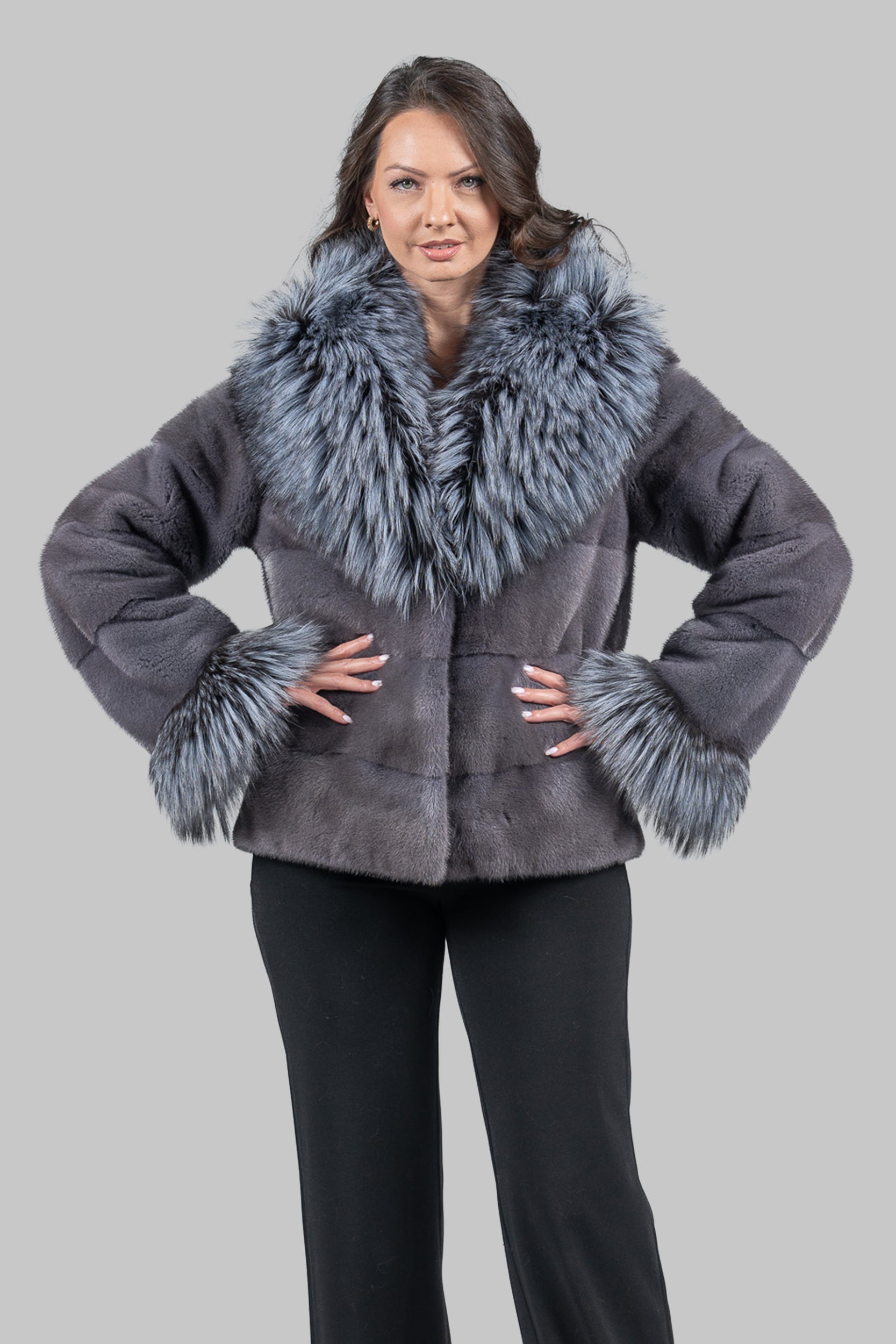 Grey Moon Mink Jacket with Fox Fur Trim P/K13C528s20