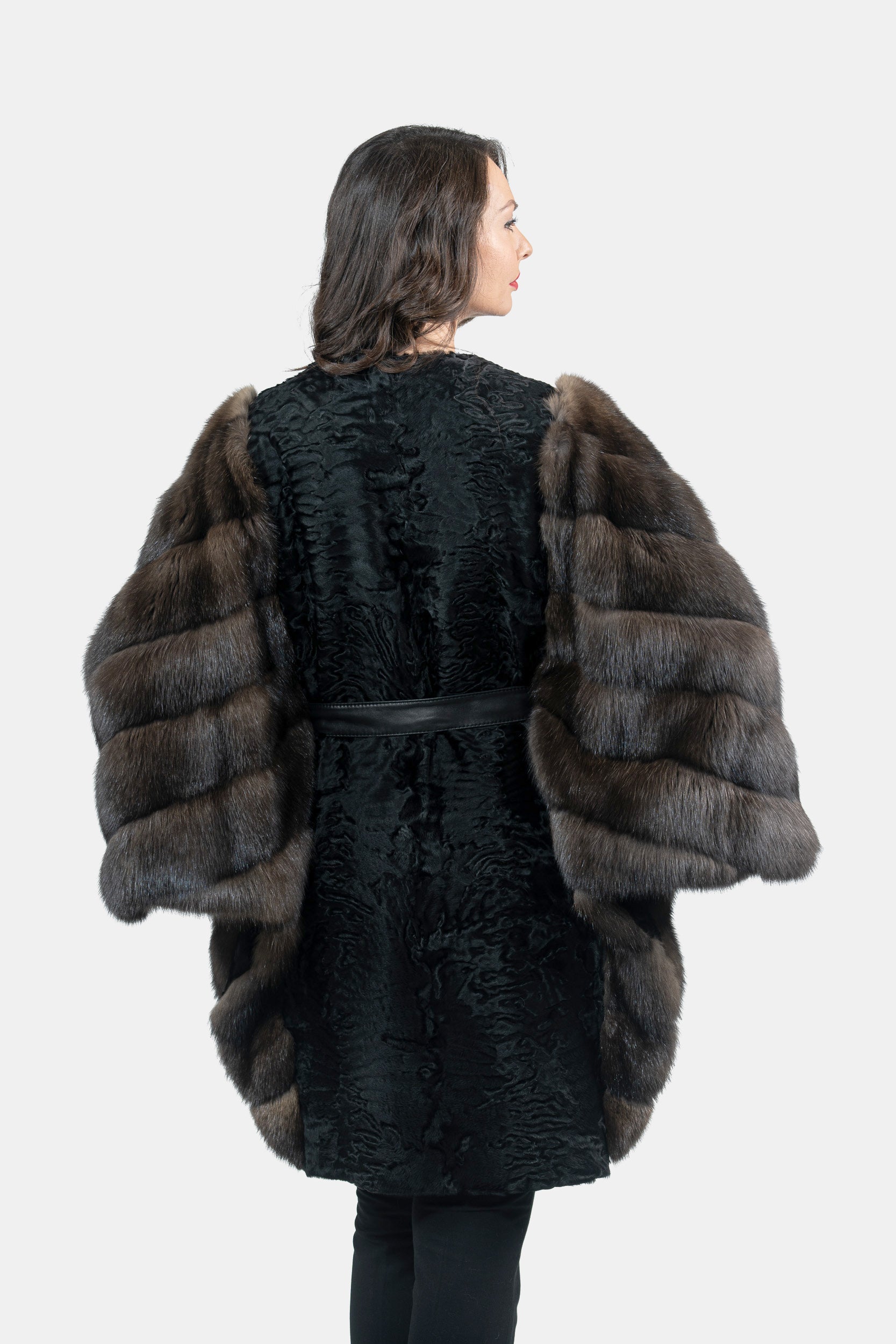 Black Swakara Cape with Russian Sable Sleeves S/S16C15