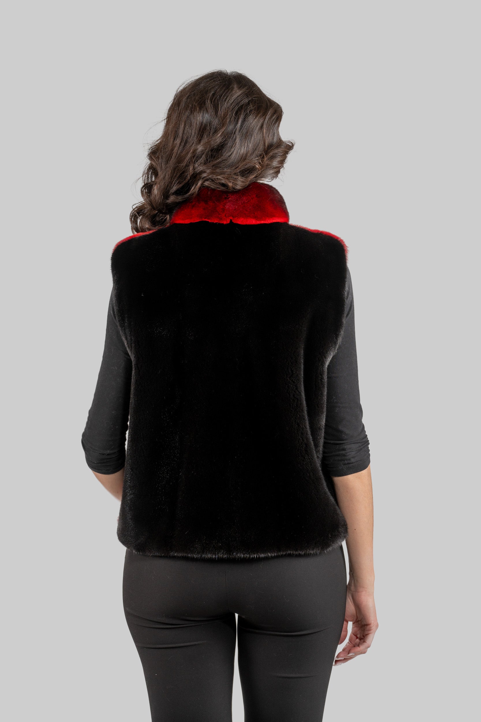 Red Chinchilla Vest with Stand Collar and Mink Trim P/K2201