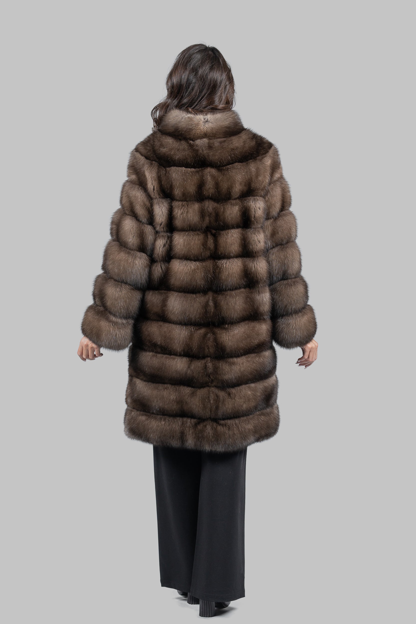 Platino Sable Long Coat with Stand Collar P/K13C530