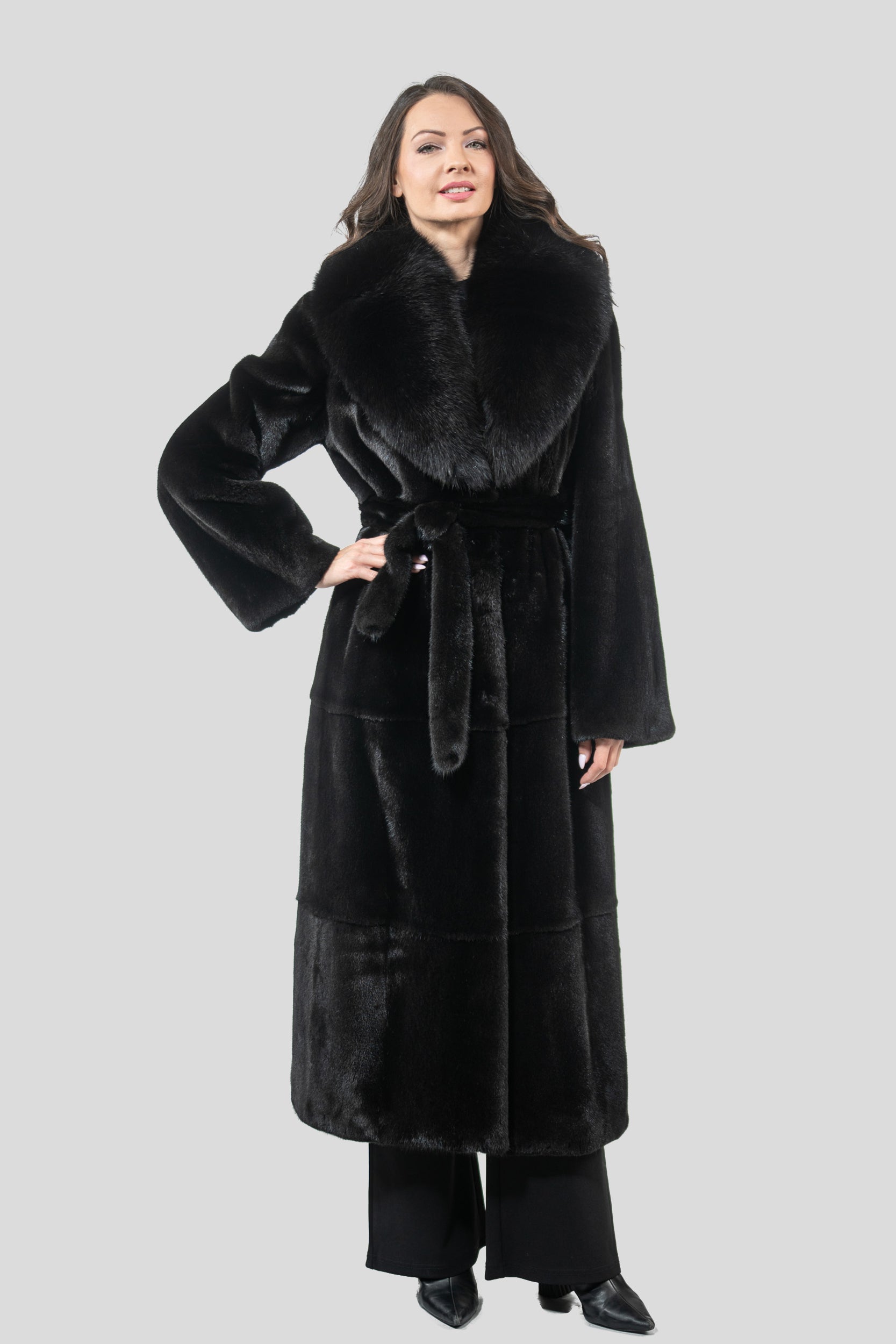 Blackgalama Mink Coat with Fox Shawl Collar S/S13C530gC17
