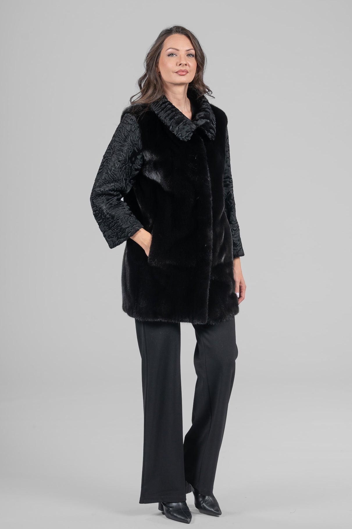 Blackglama Mink Jacket with Swakara Sleeves and Platter Collar S/S18M7000