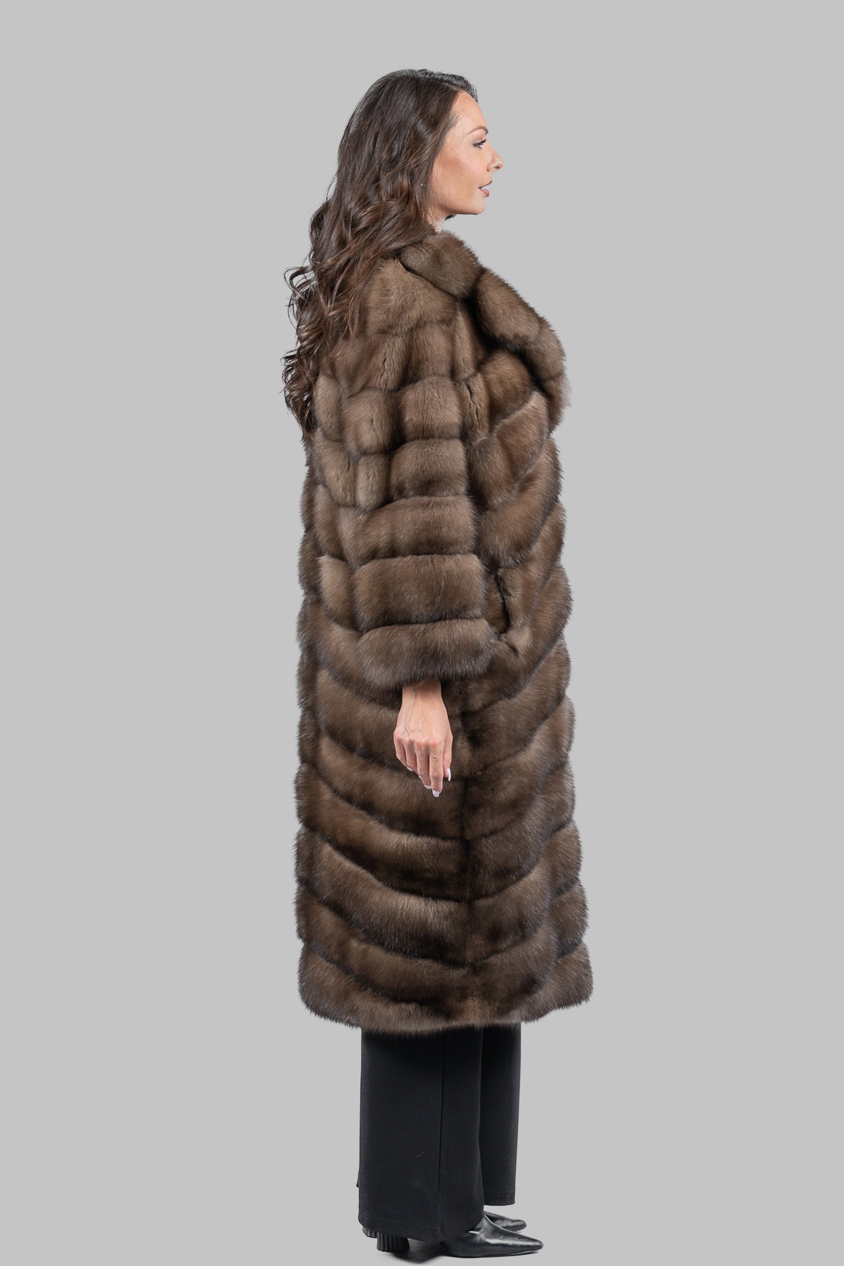 Graphite Russian Sable Full-Length Coat with Notch Collar A/K13c530s20