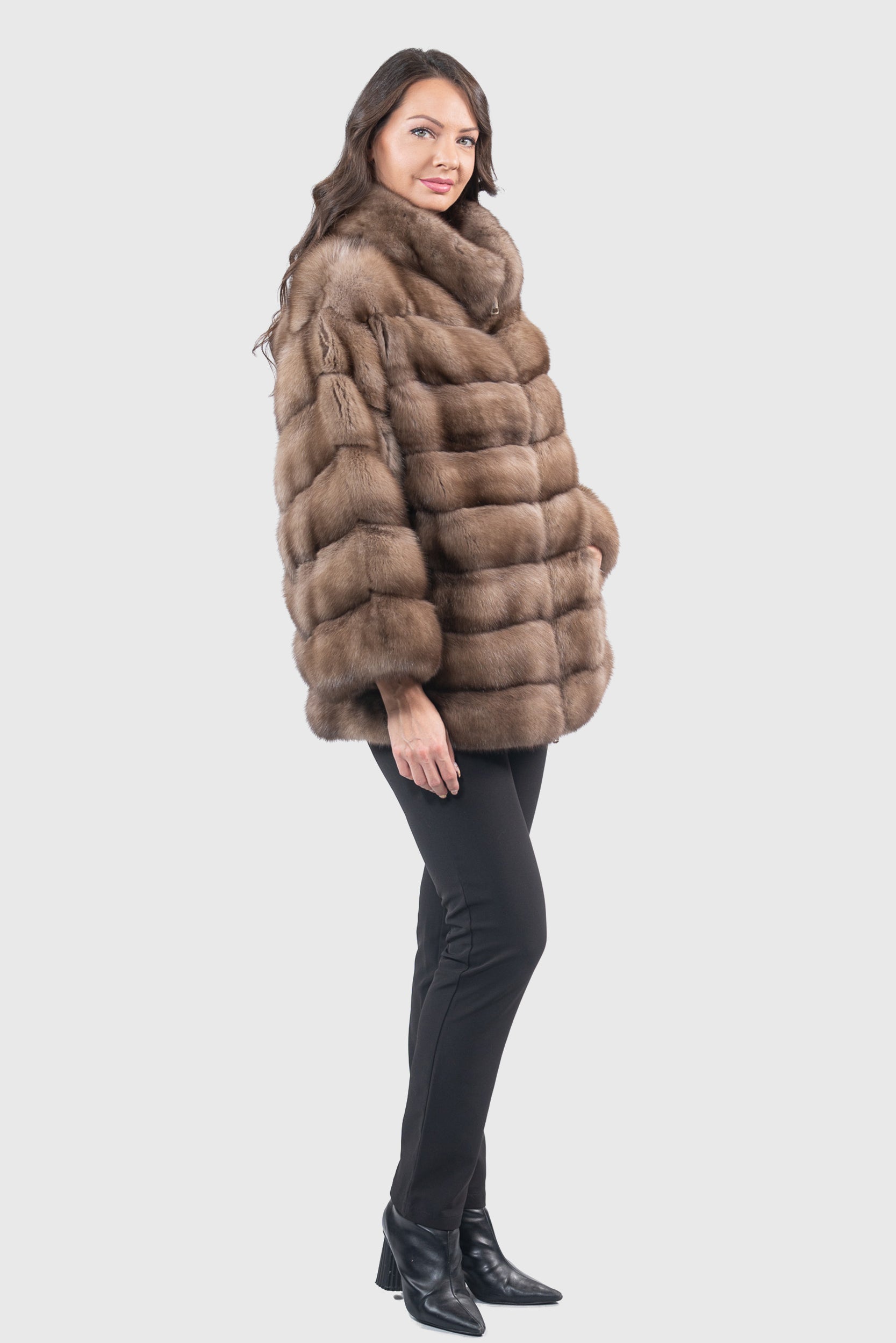 Graphite Russian Sable Jacket with Zipper P/K13C137