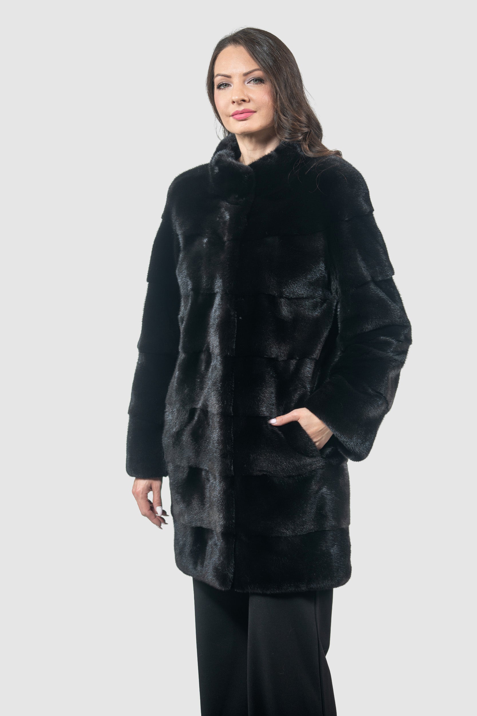 Blackglama Mink Half Coat With Stand Collar PK13C530