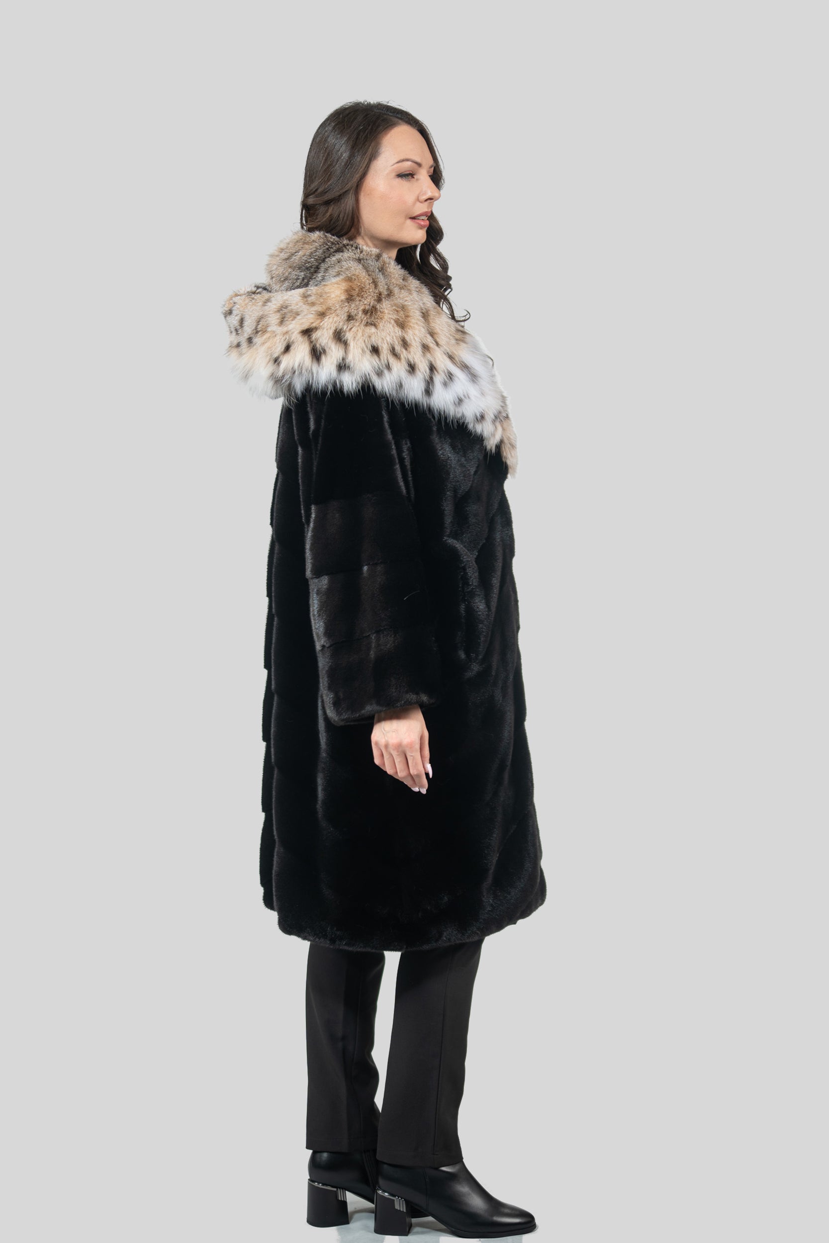 Blackglama Mink Half Coat with Bobcat Hood A/K850