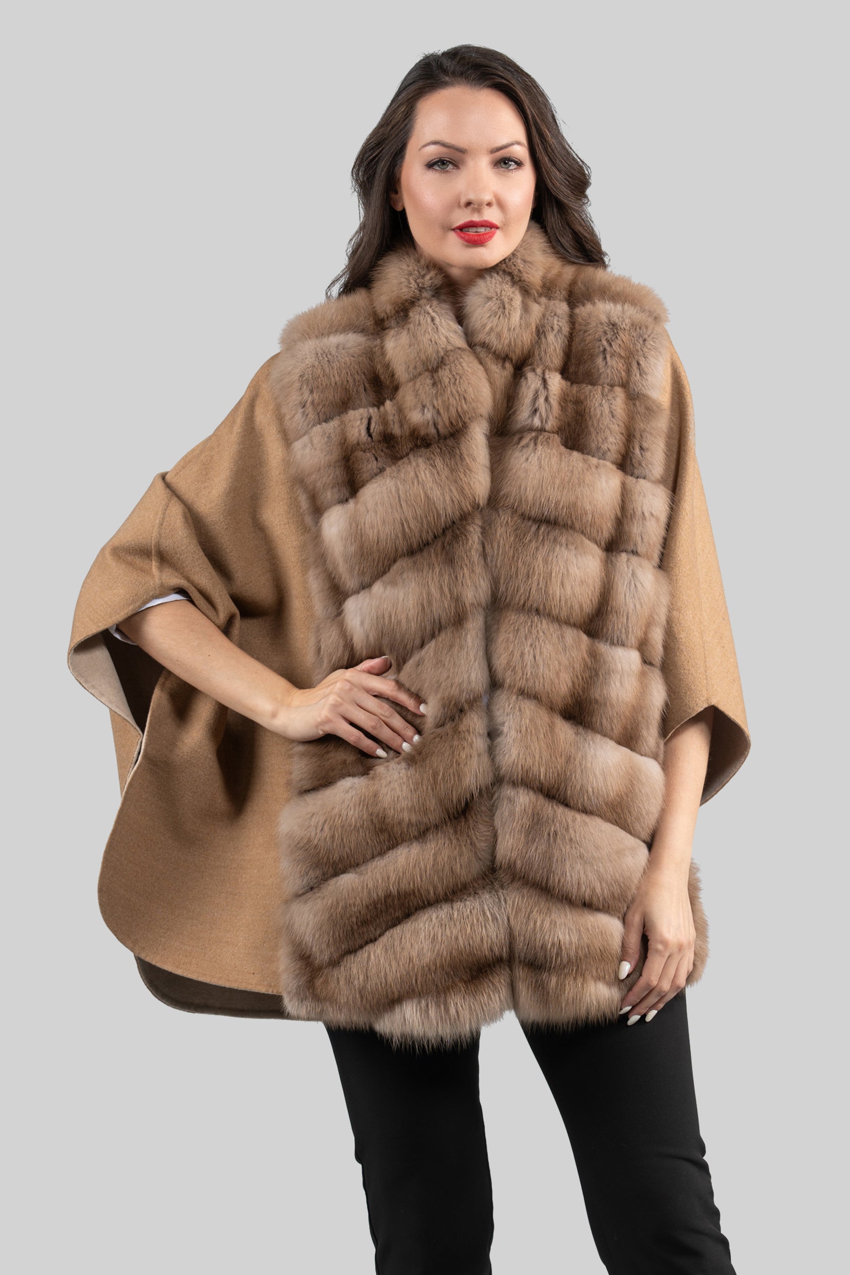 Beige Ecru Cashmere Cape with Baumarten Trim 18M950