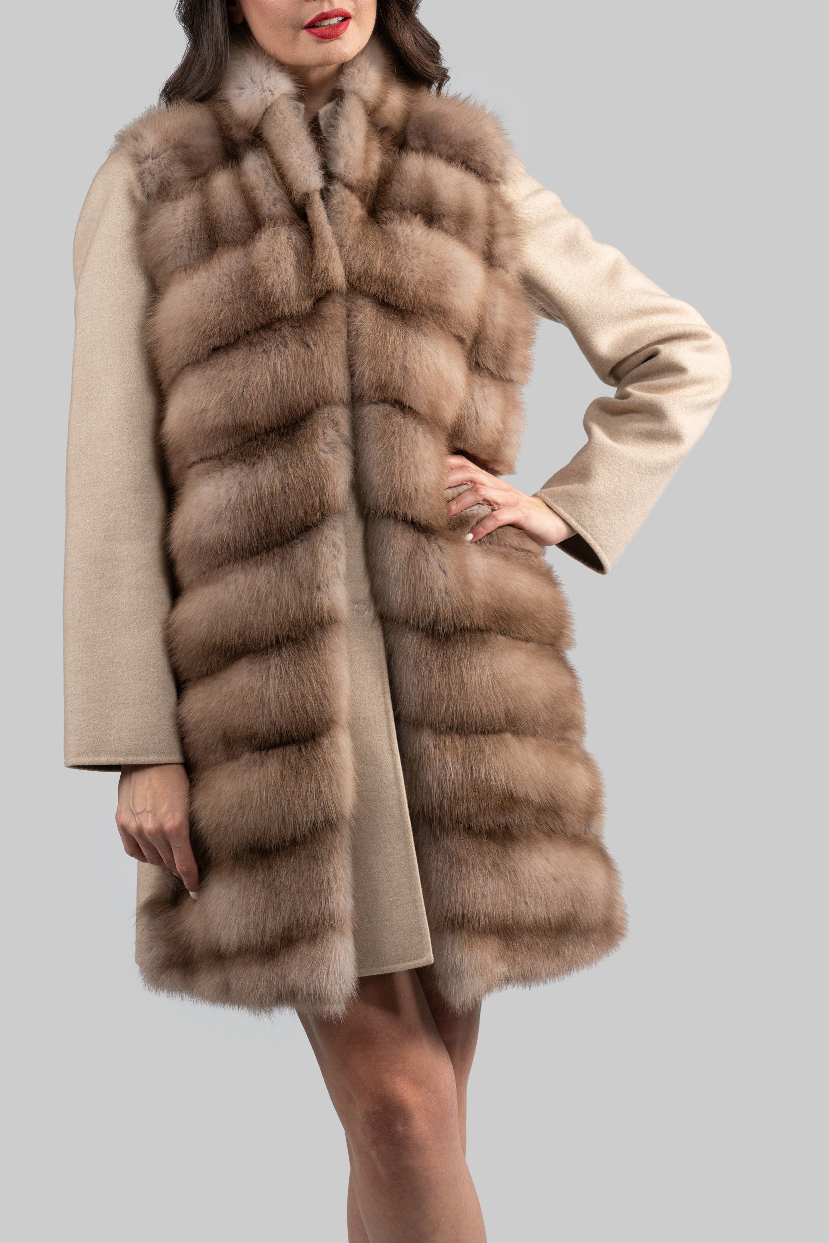 Ecru Cashmere Half Coat & Vest with Baumarten Trim 17C8003