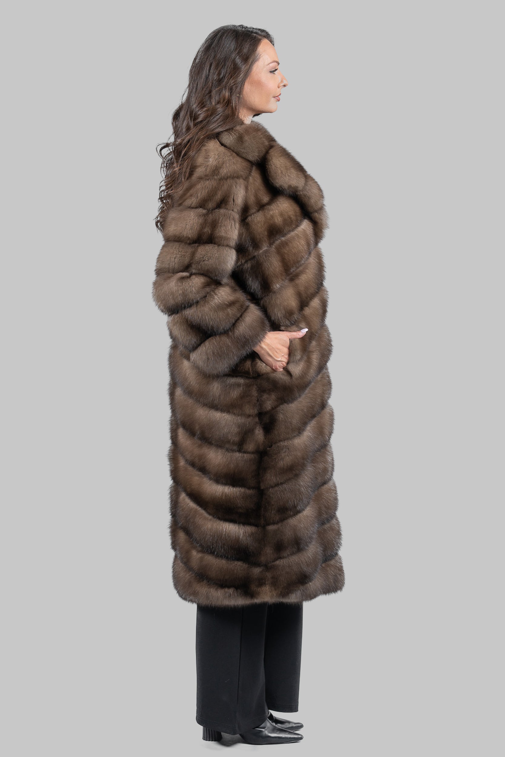 Graphite Russian Sable Full-Length Coat with Notch Collar A/K13c530s20