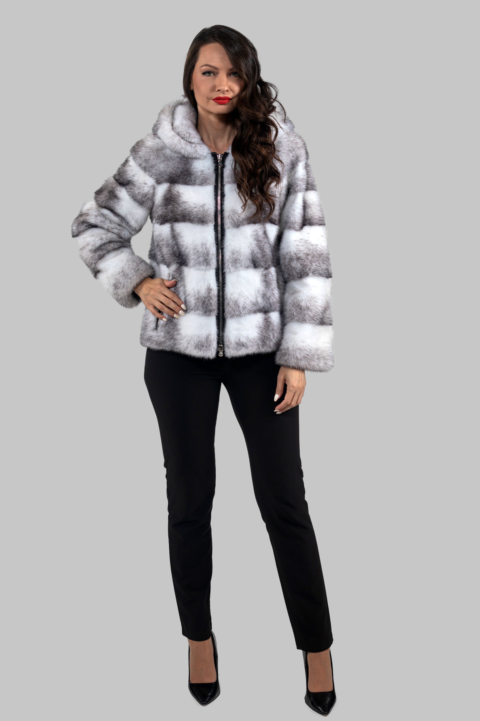 Blackcross Mink Jacket with Stand Collar and Zipper P/K13C224H