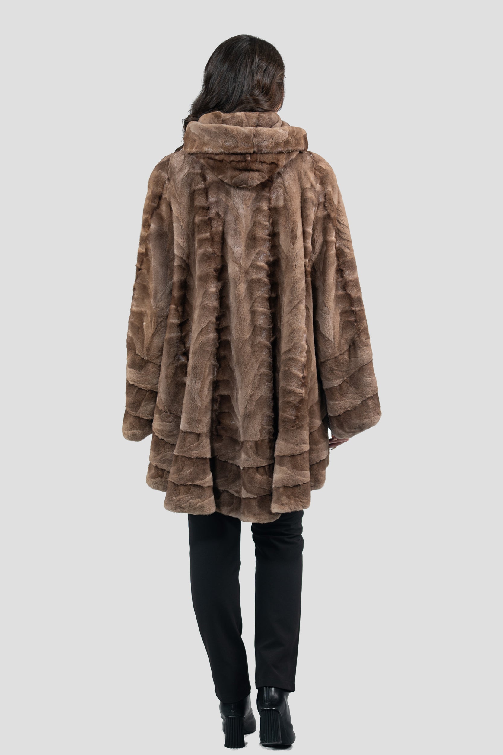 Pastel Mink Pieced Hooded Half Coat 2550H