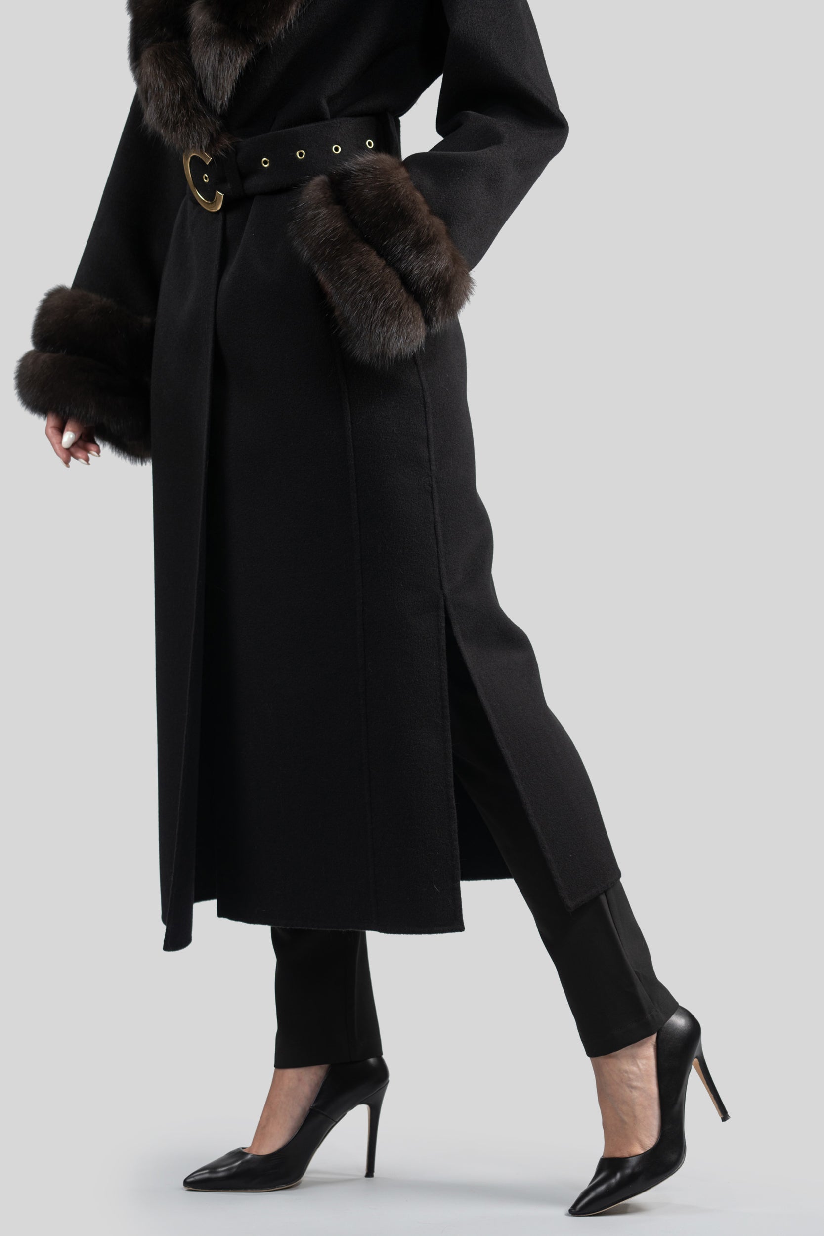 Black Cashmere Coat with Russian Sable Shawl Collar 20C8070