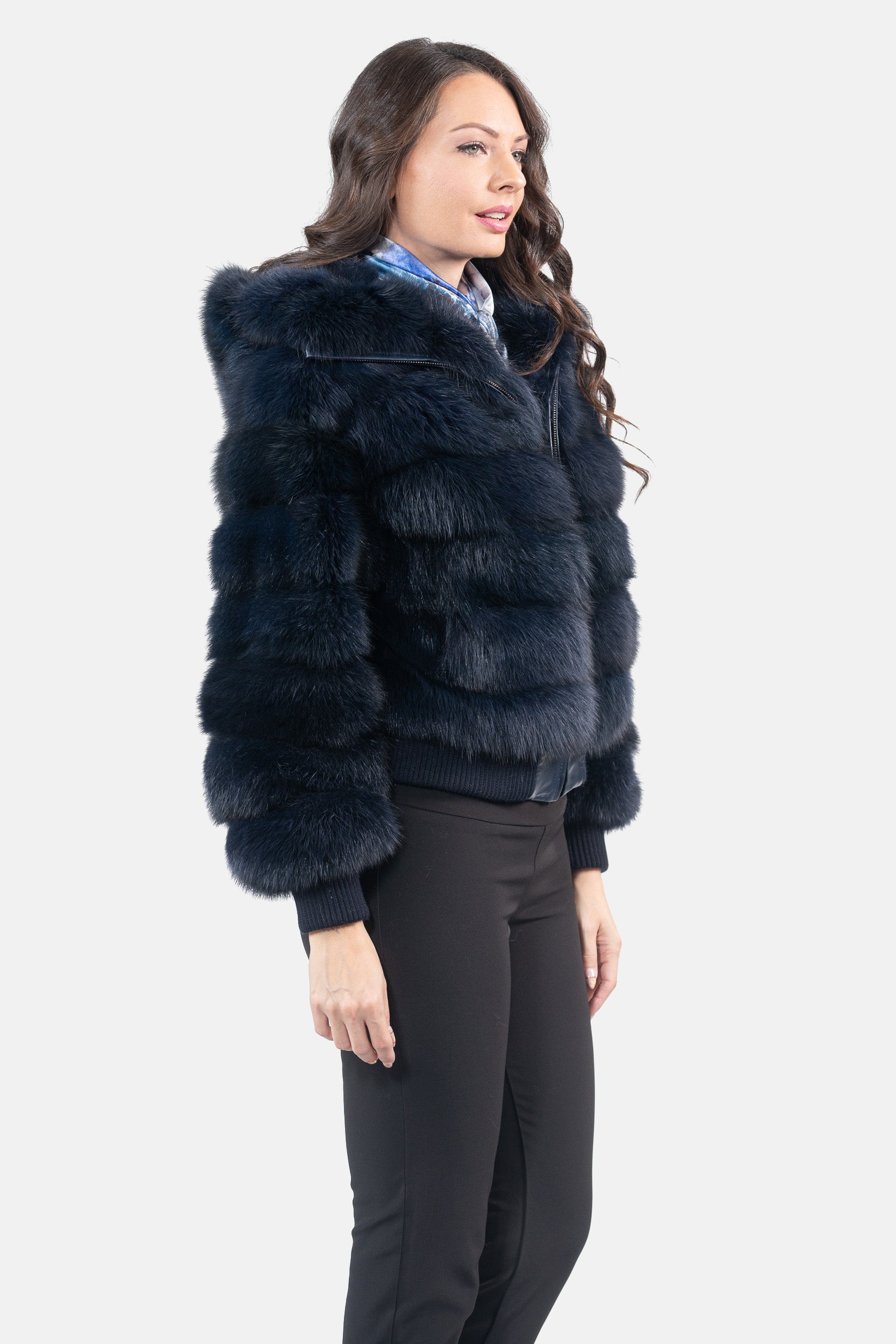 Blue Black Baumarten Bomber Jacket with Hood P/K228H