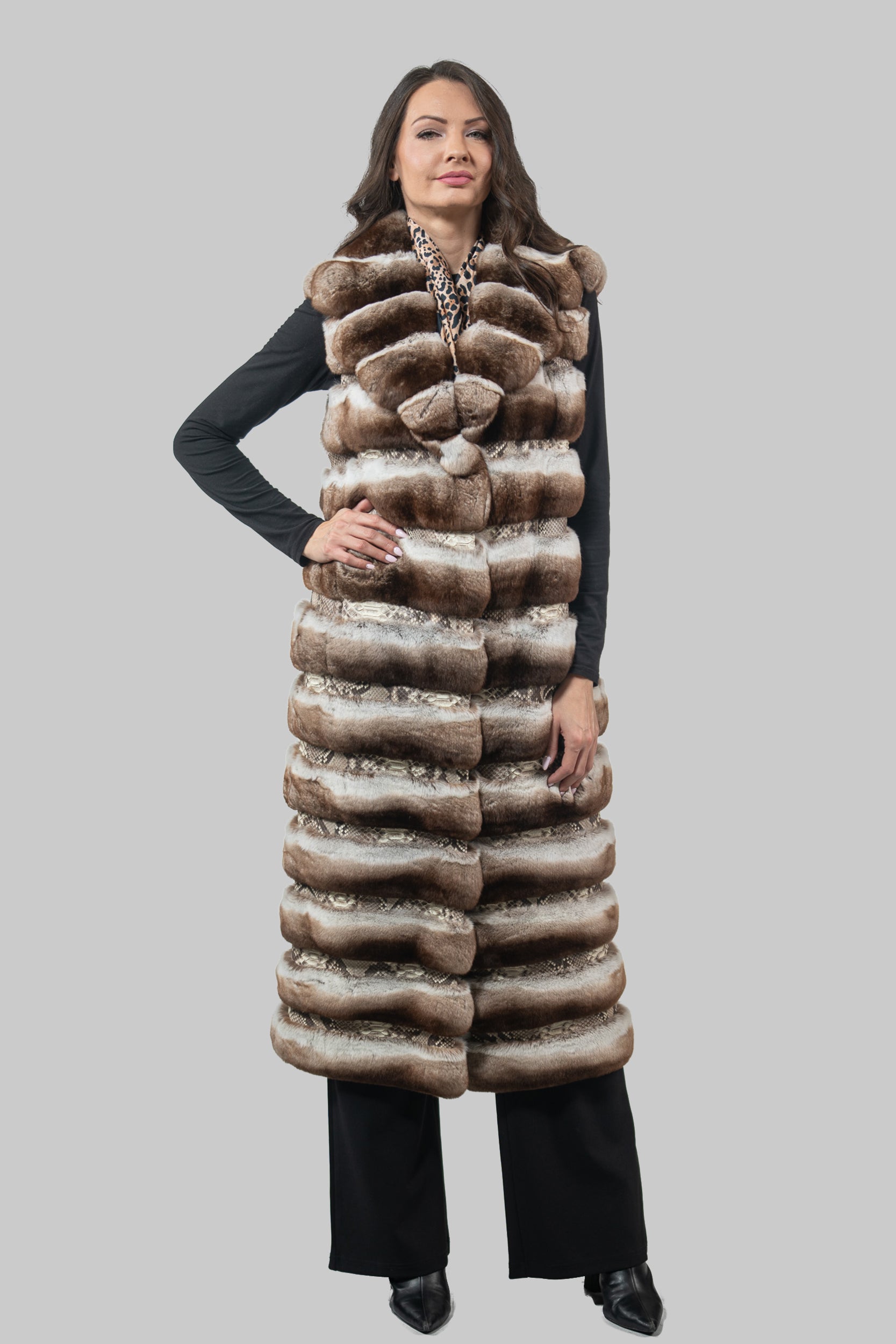 Orange Chinchilla Vest with Notch Collar & Snake Leather Ρ/Κ13c519s20