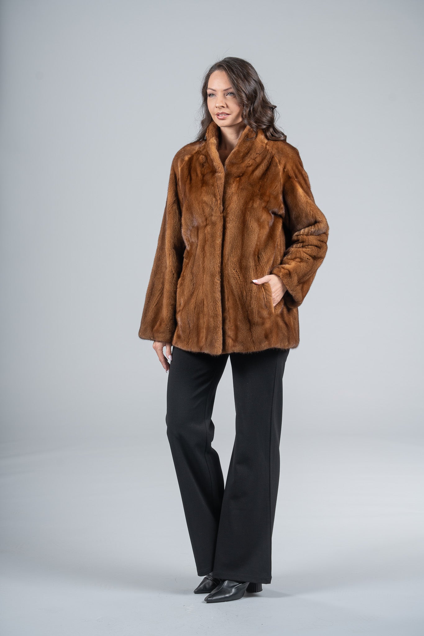 Gold Mink Half Coat with Stand Smoking Collar L/O13C530G8003