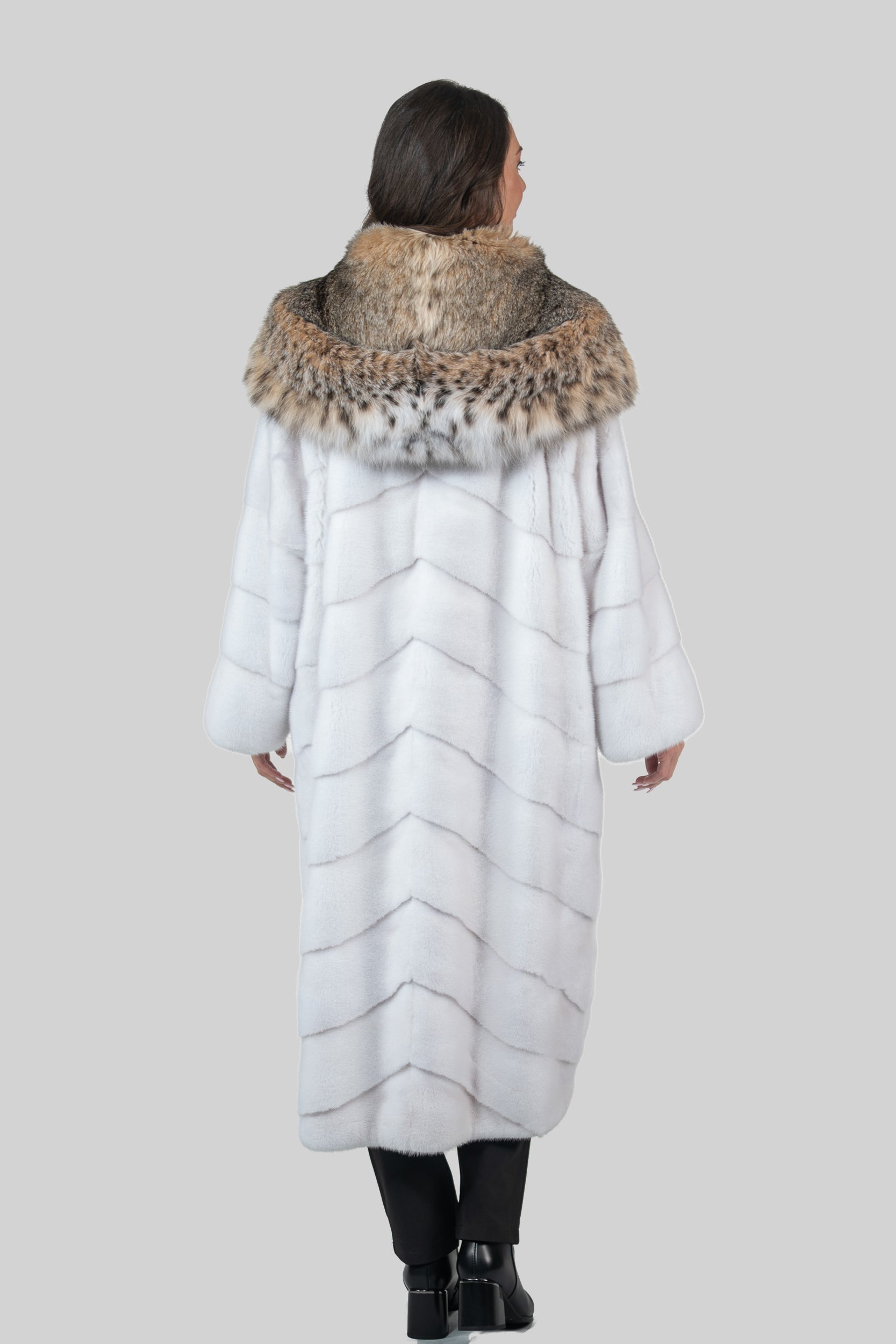 White Mink Coat With Bobcat Hood A/K13C850