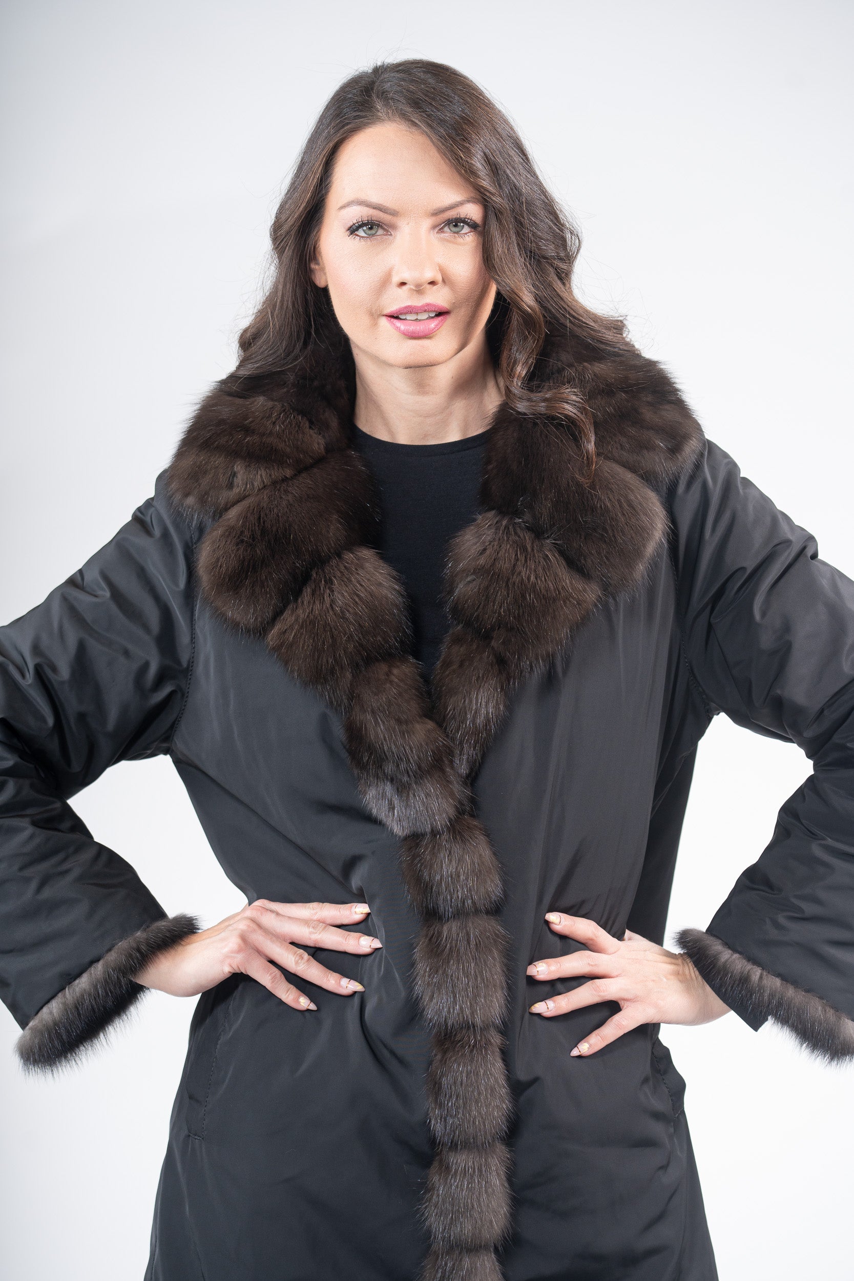 Dark Reversible Russian Sable Coat with Notch Collar P/K13c530s20o