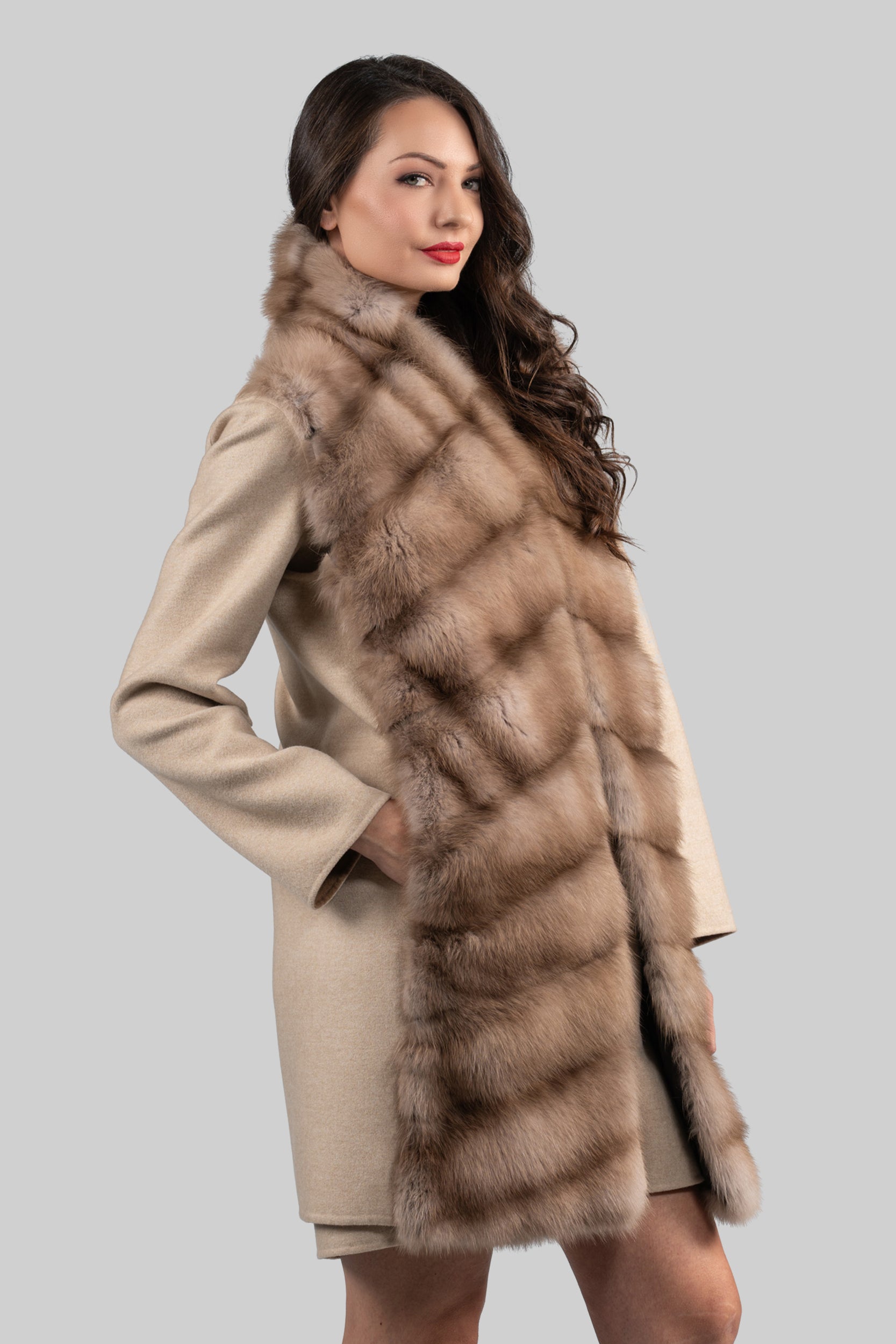 Ecru Cashmere Half Coat & Vest with Baumarten Trim 17C8003