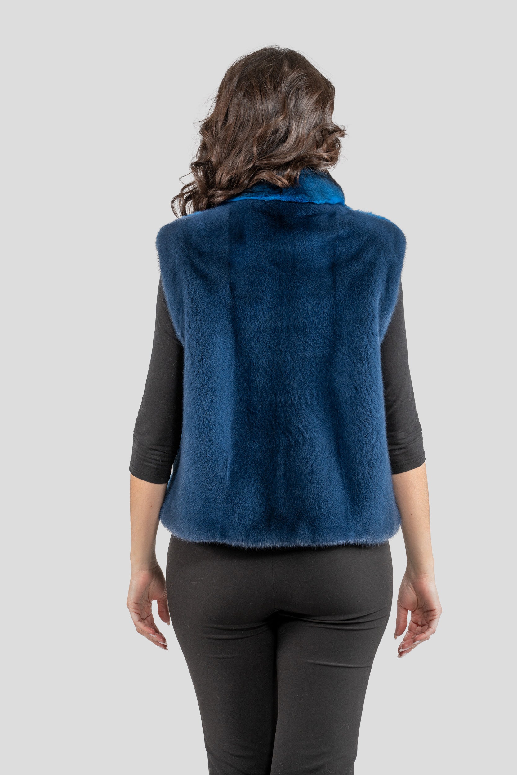 Bluejean Chinchilla Fur Vest with Stand Collar and Mink Trim P/K2201