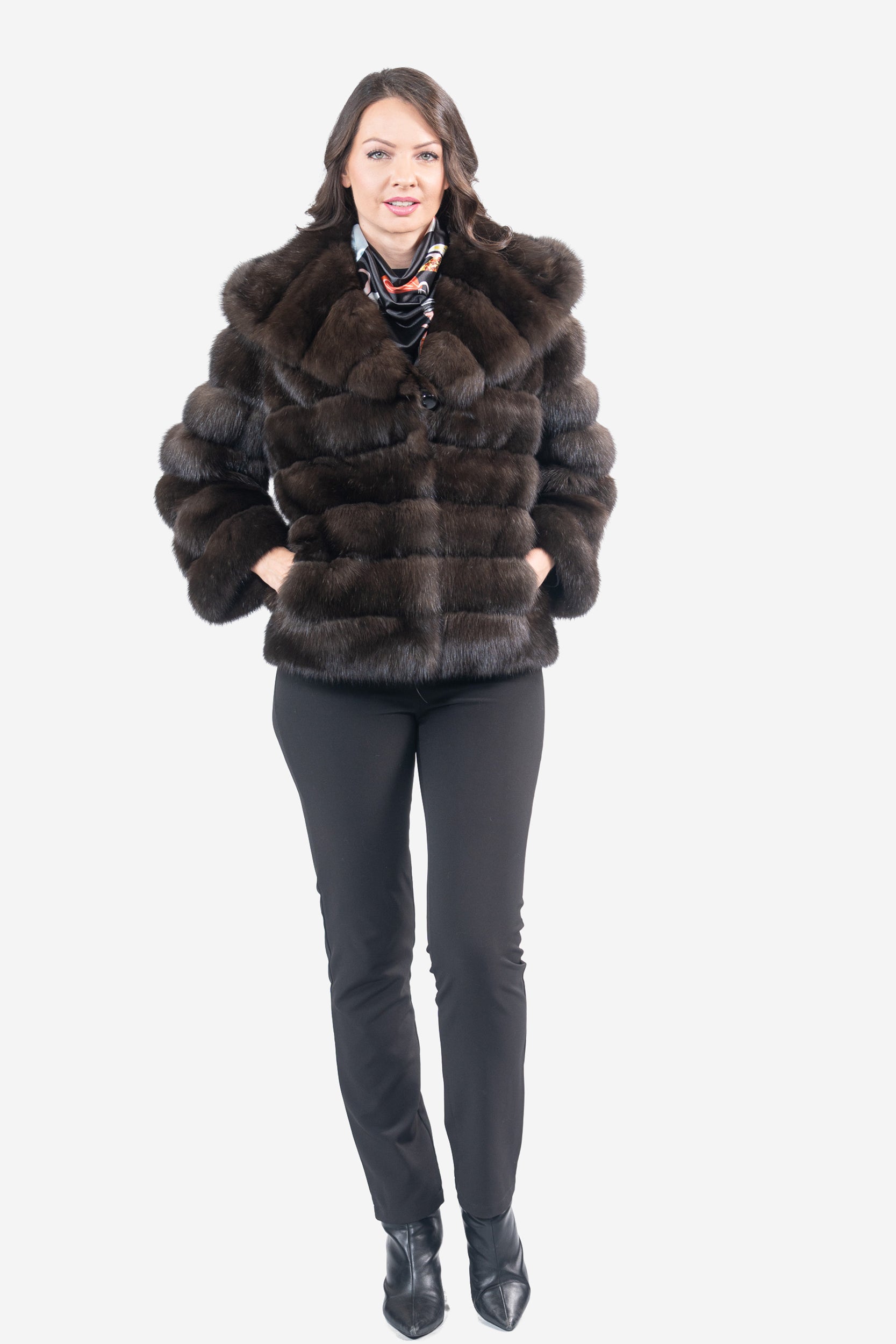 Dark Russian Sable Jacket with Hood P/K13C540