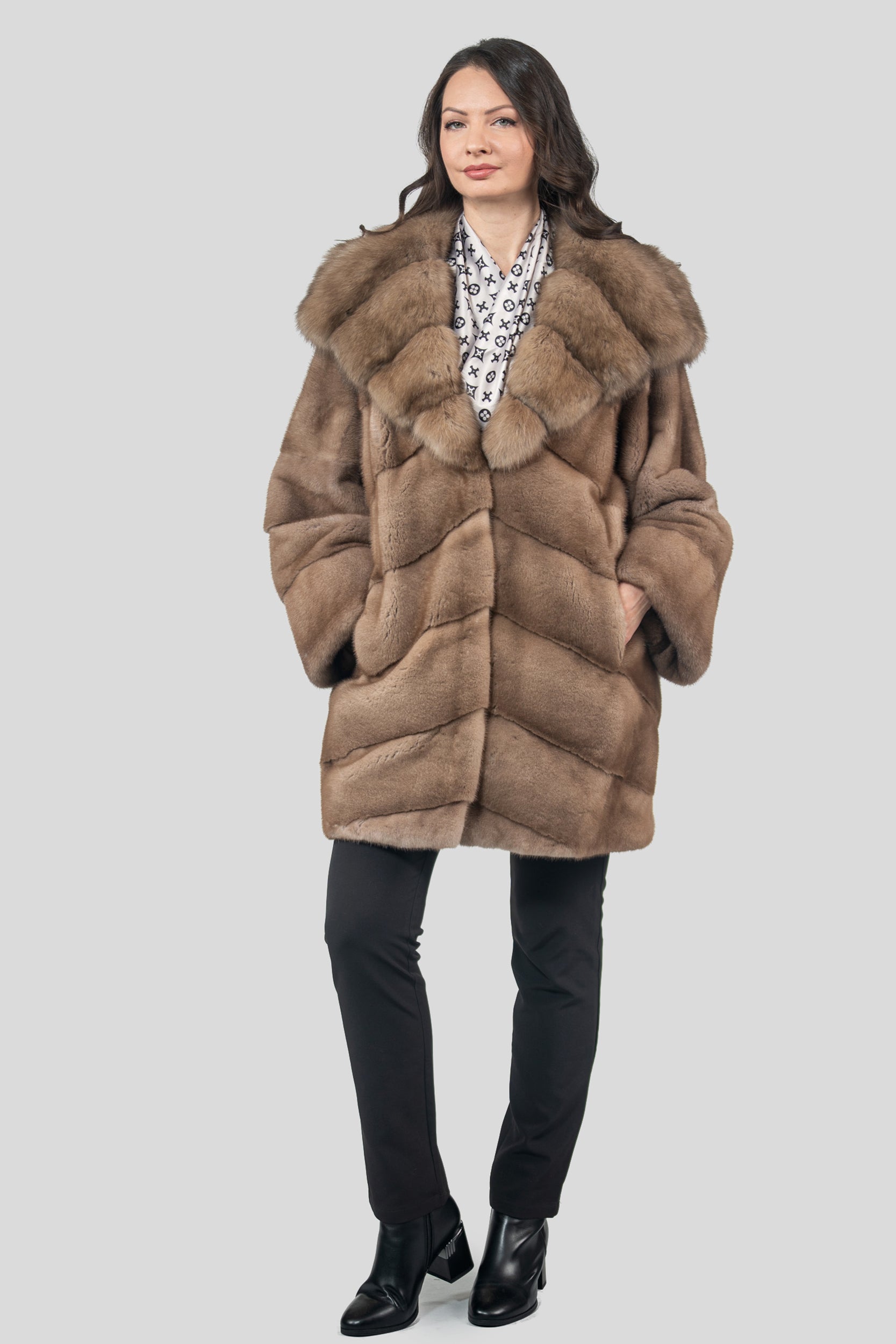 Pastel Mink Half Coat with Russian Sable Hood A/K850