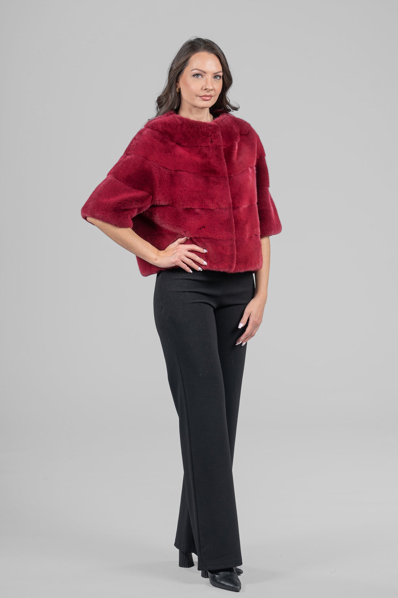 Cropped Red Mink Fur Jacket P/K16M643