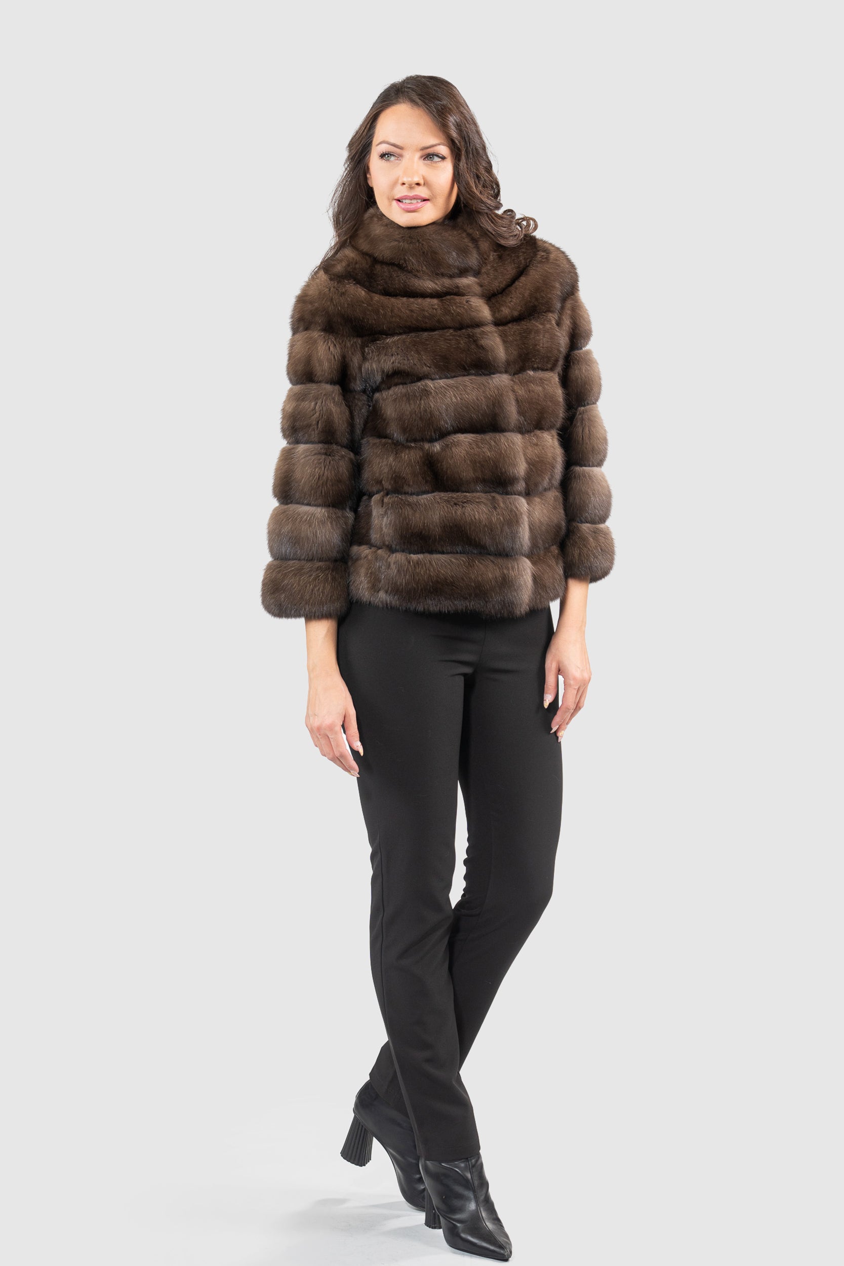 Dark Russian Sable Jacket with Stand Collar P/K13C528