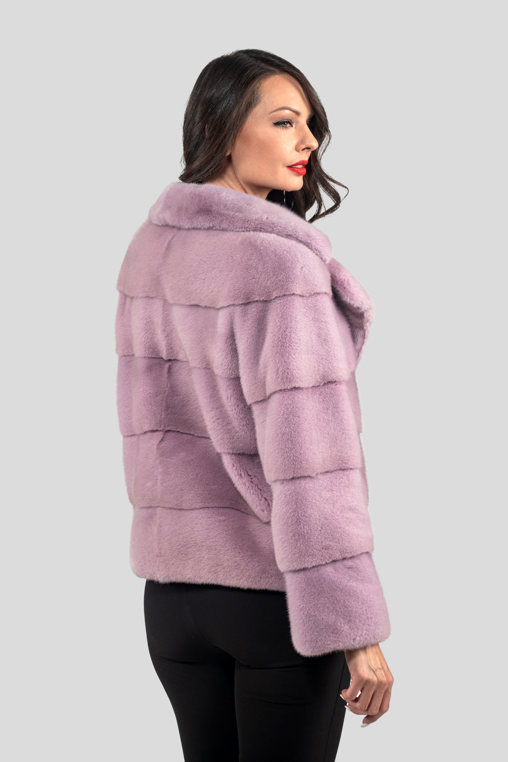 Powder Pink Mink Jacket with Notch Collar P/K13C528S20