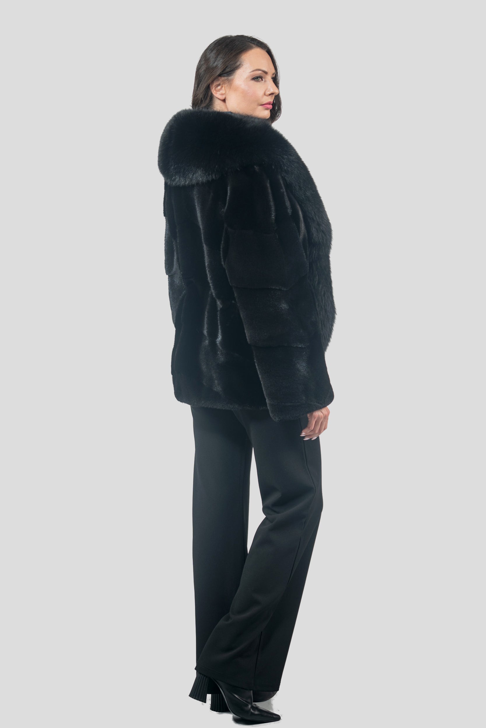 Black Mink Jacket with Fox Trim A/K19C123