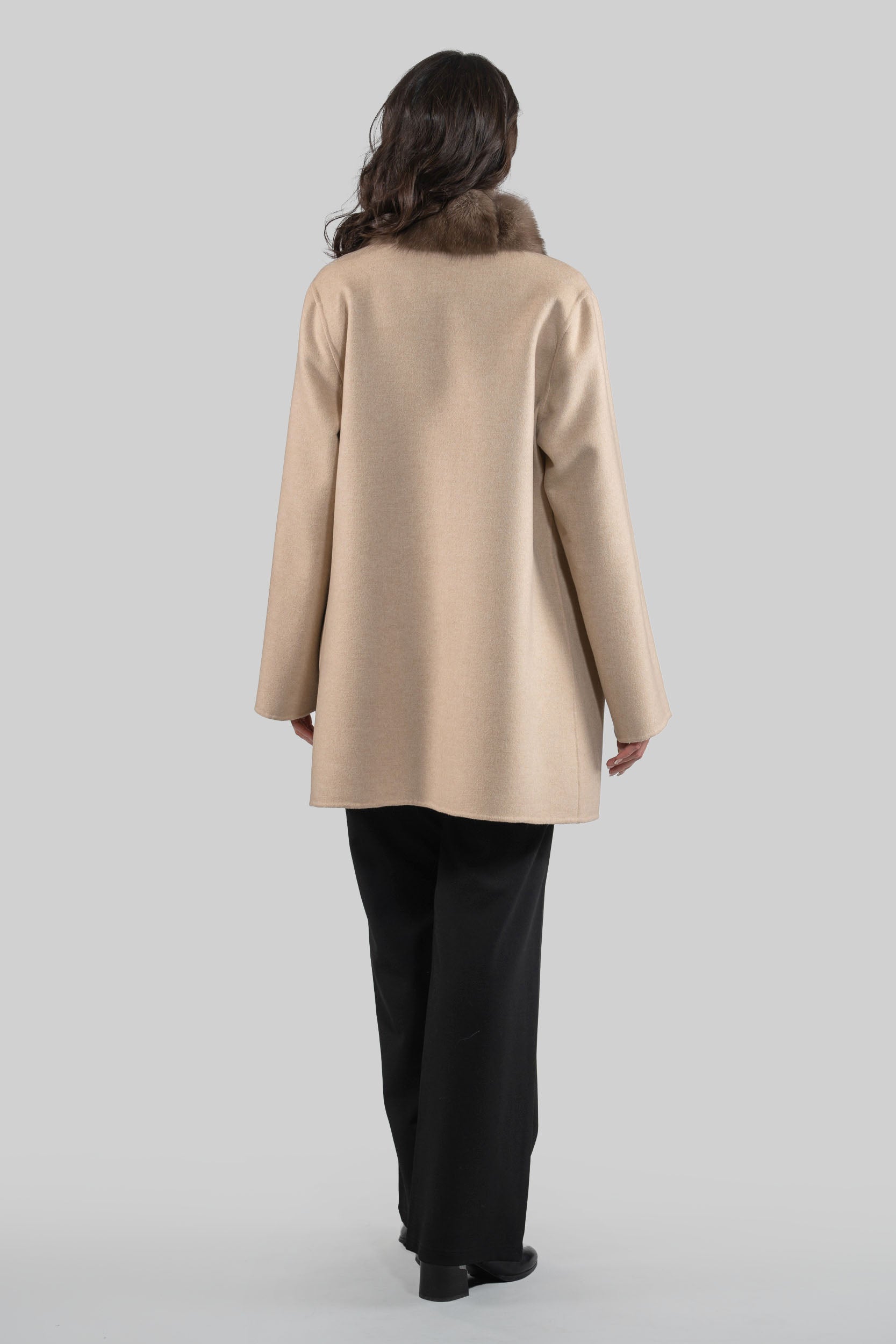 Ecru Cashmere Half Coat with Russian Sable Trim 21C6080