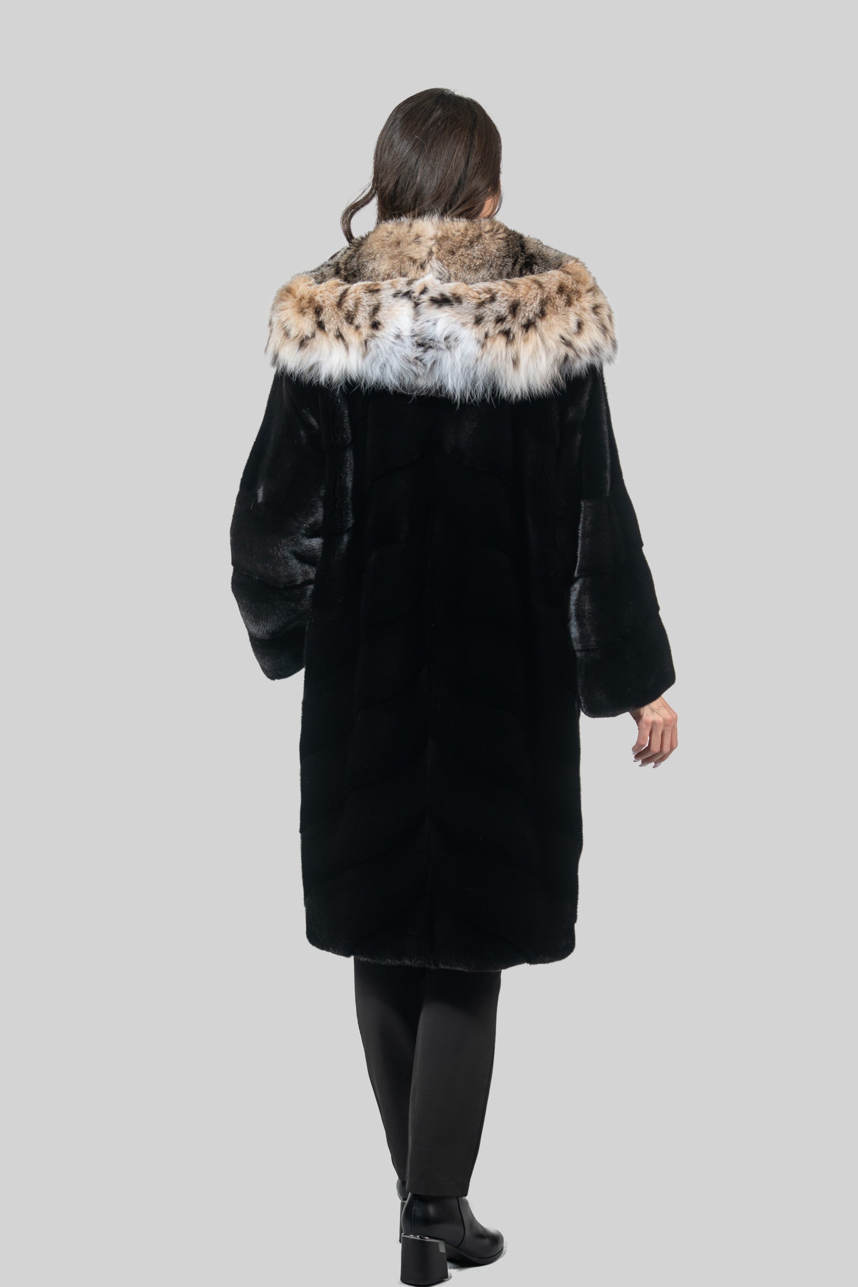 Blackglama Mink Half Coat with Bobcat Hood A/K850