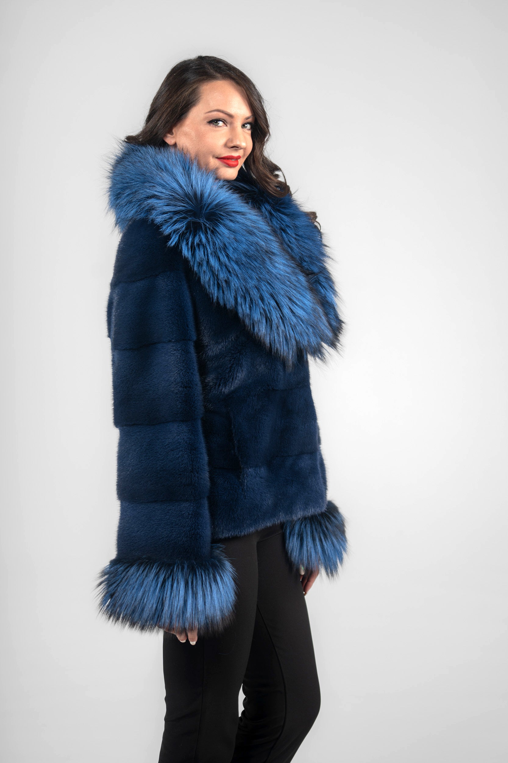 Blue Jean Mink Jacket with Fox Notch Collar P/K13C528S20