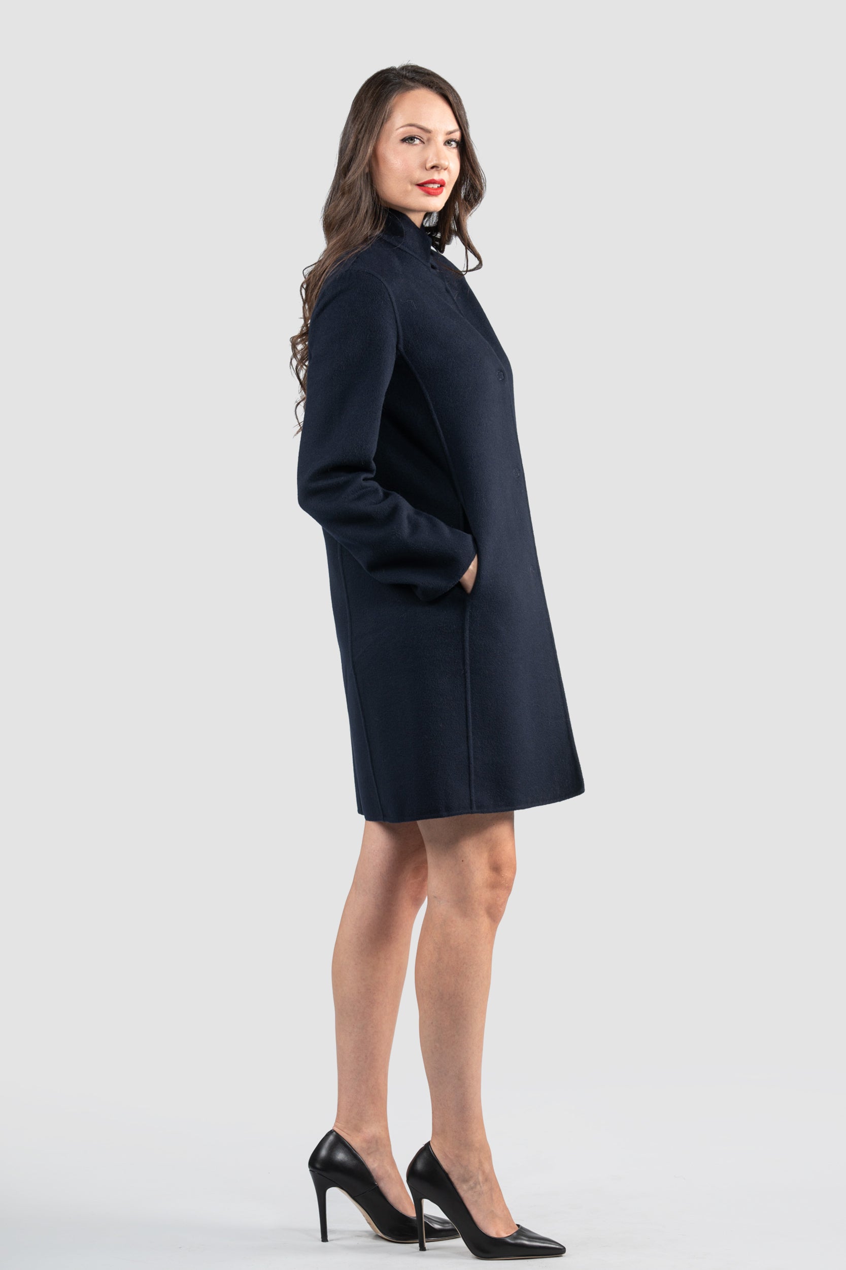 Blue Black Cashmere Half Coat 17C8003