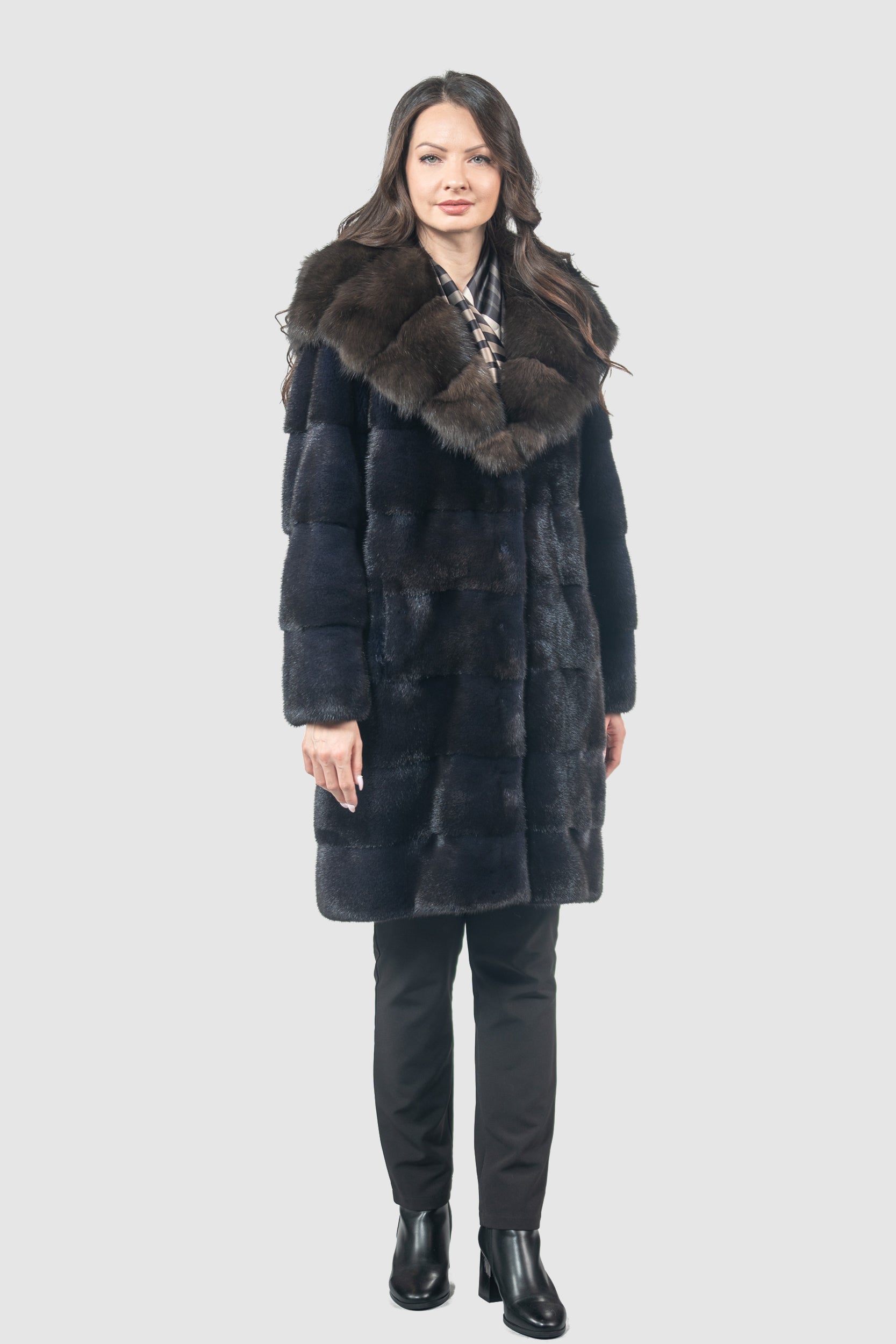 Purple Mink Half Coat with Russian Sable Hood P/K13C540