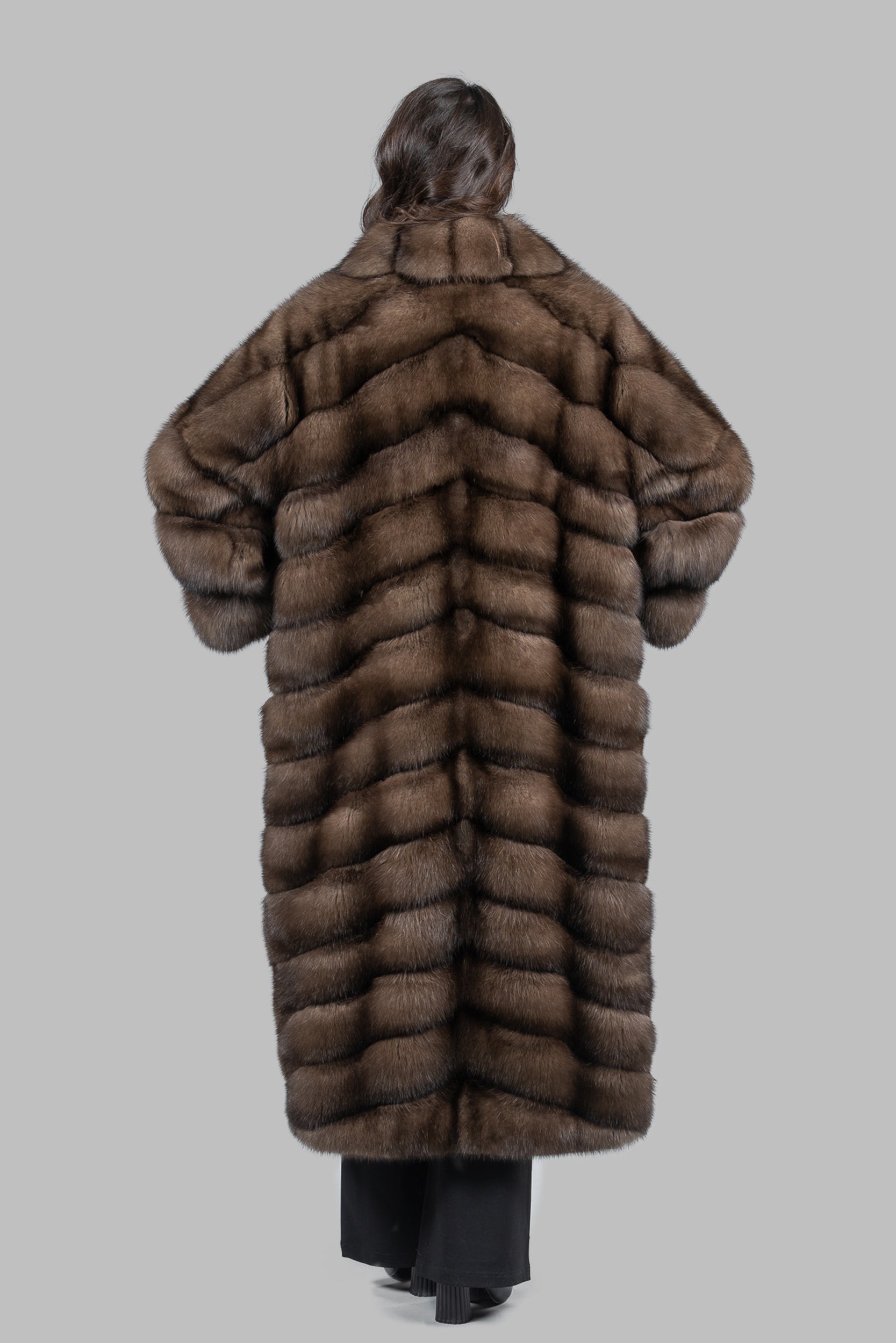 Graphite Sable Long Coat with Shawl Collar A/K13C848C17