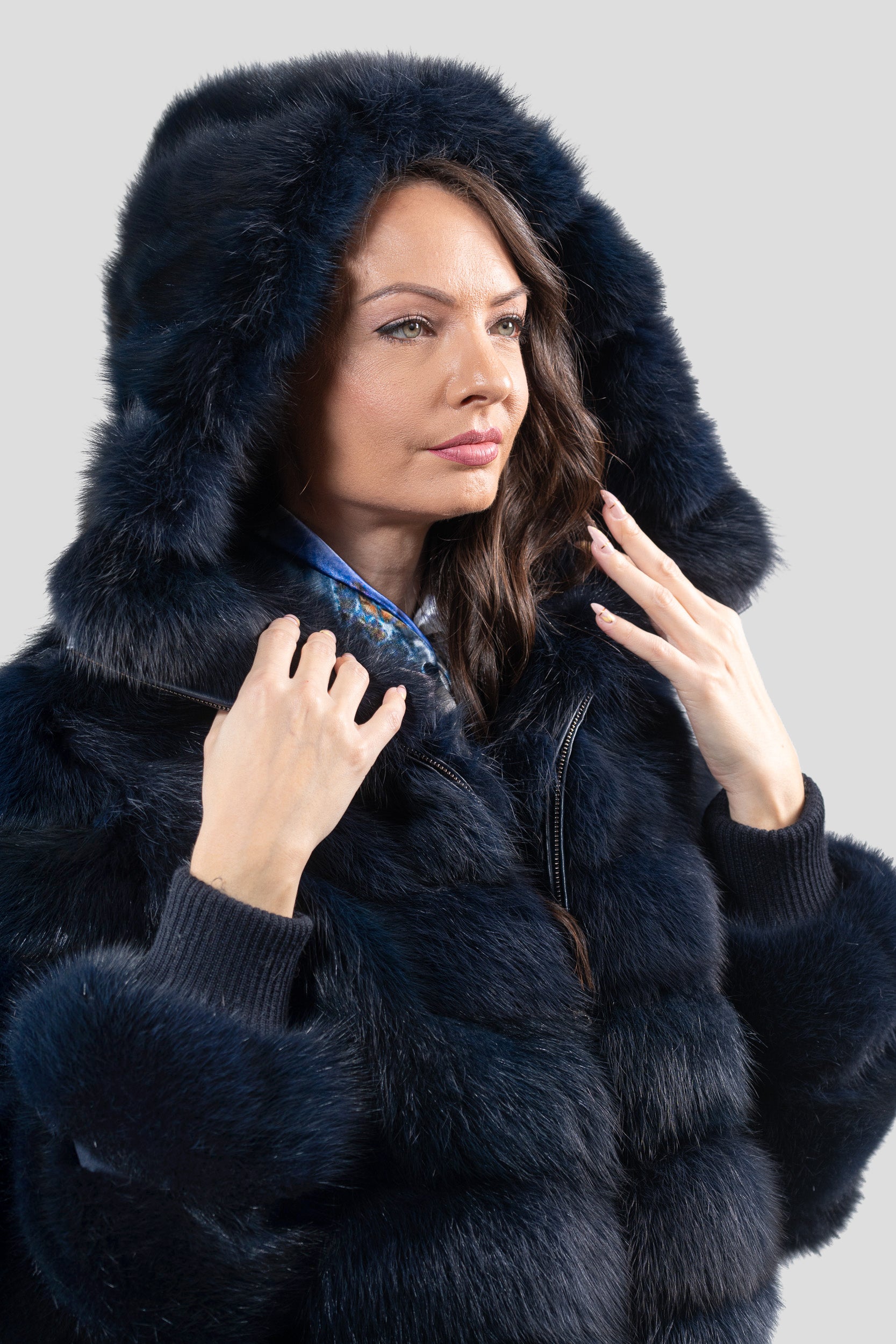 Blue Black Baumarten Bomber Jacket with Hood P/K228H