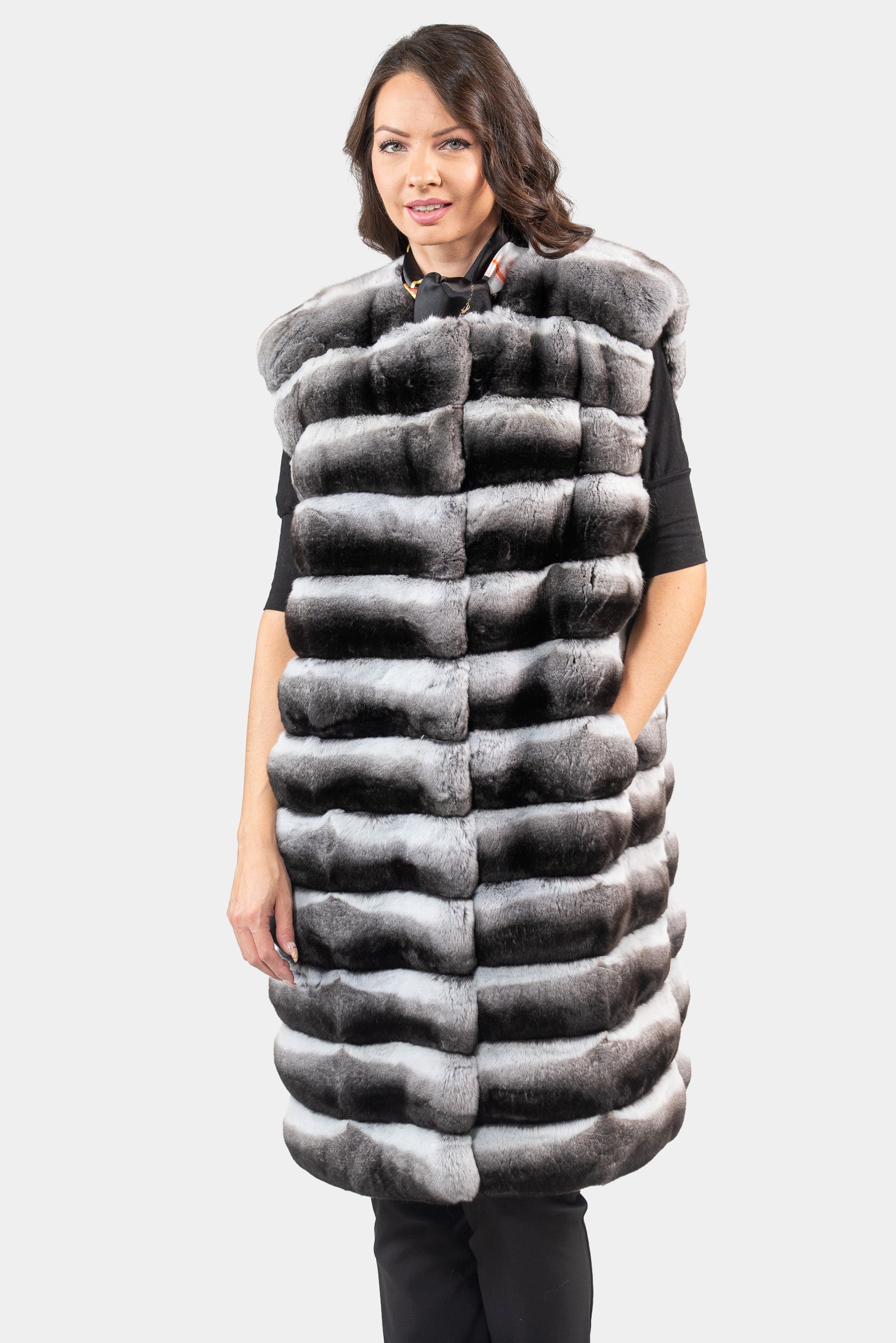 Chinchilla Collarless Long Vest P/K13C519