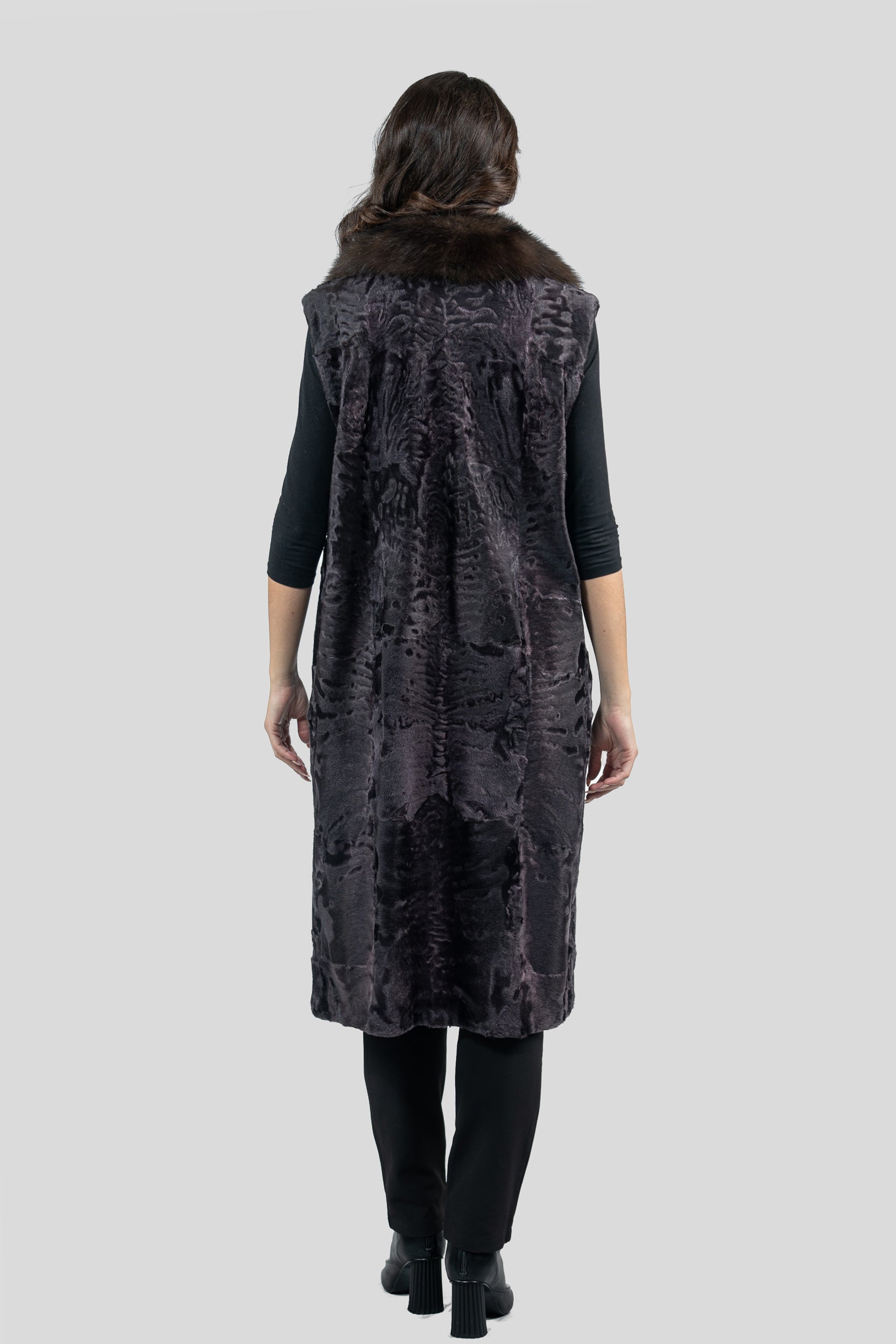 Gray Moon Swakara Vest with Russian Sable Notch Collar S/S13c519s20