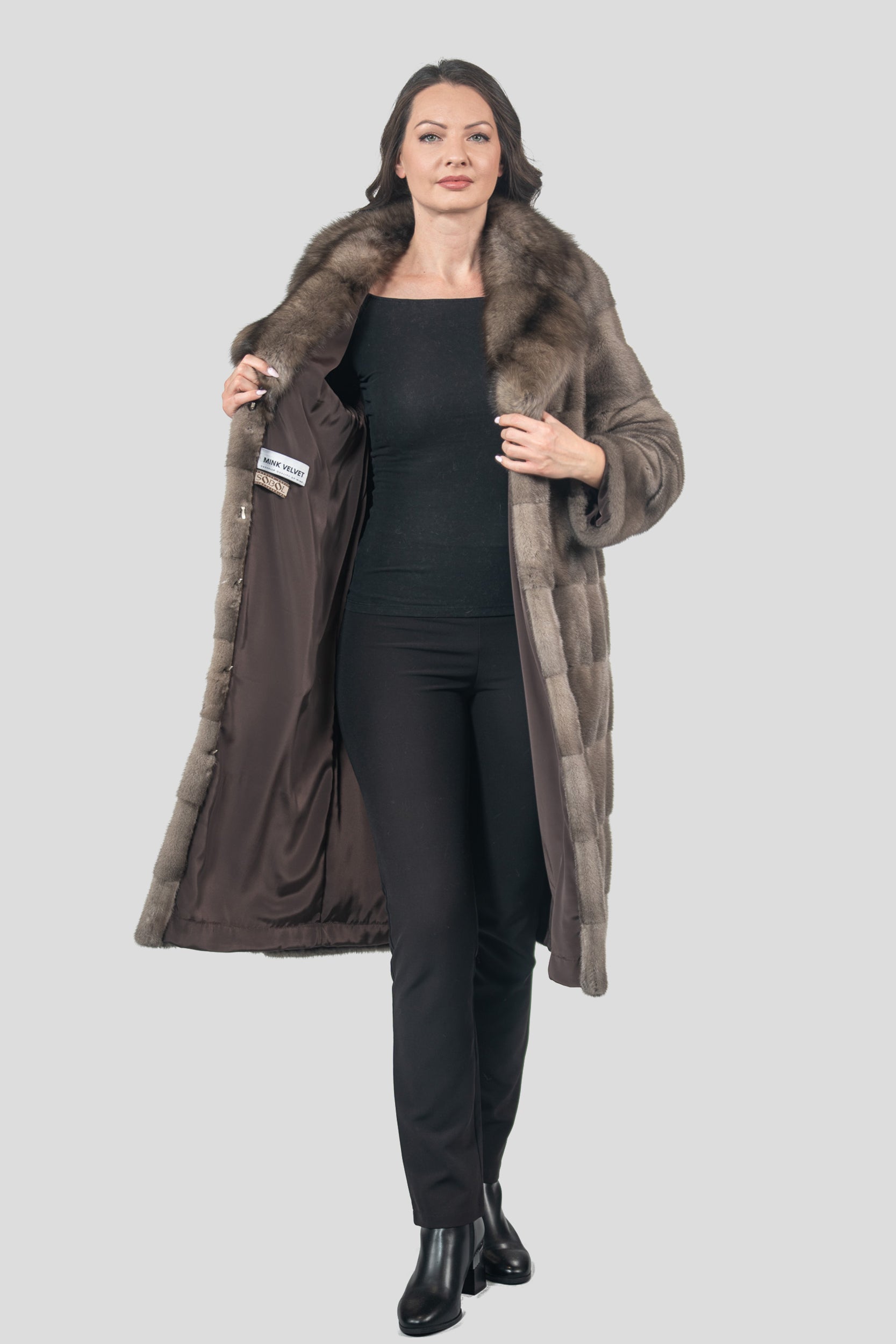 Silver Blue Mink Half Coat with Russian Sable Notch Collar P/K13c530s20