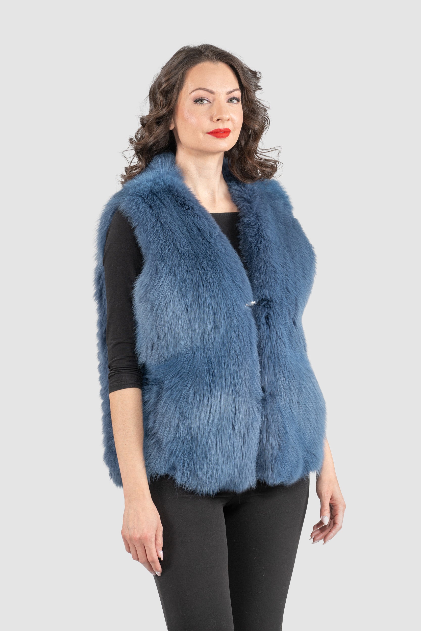 Brown Cashmere Vest with Russian Sable Trim 17C8003