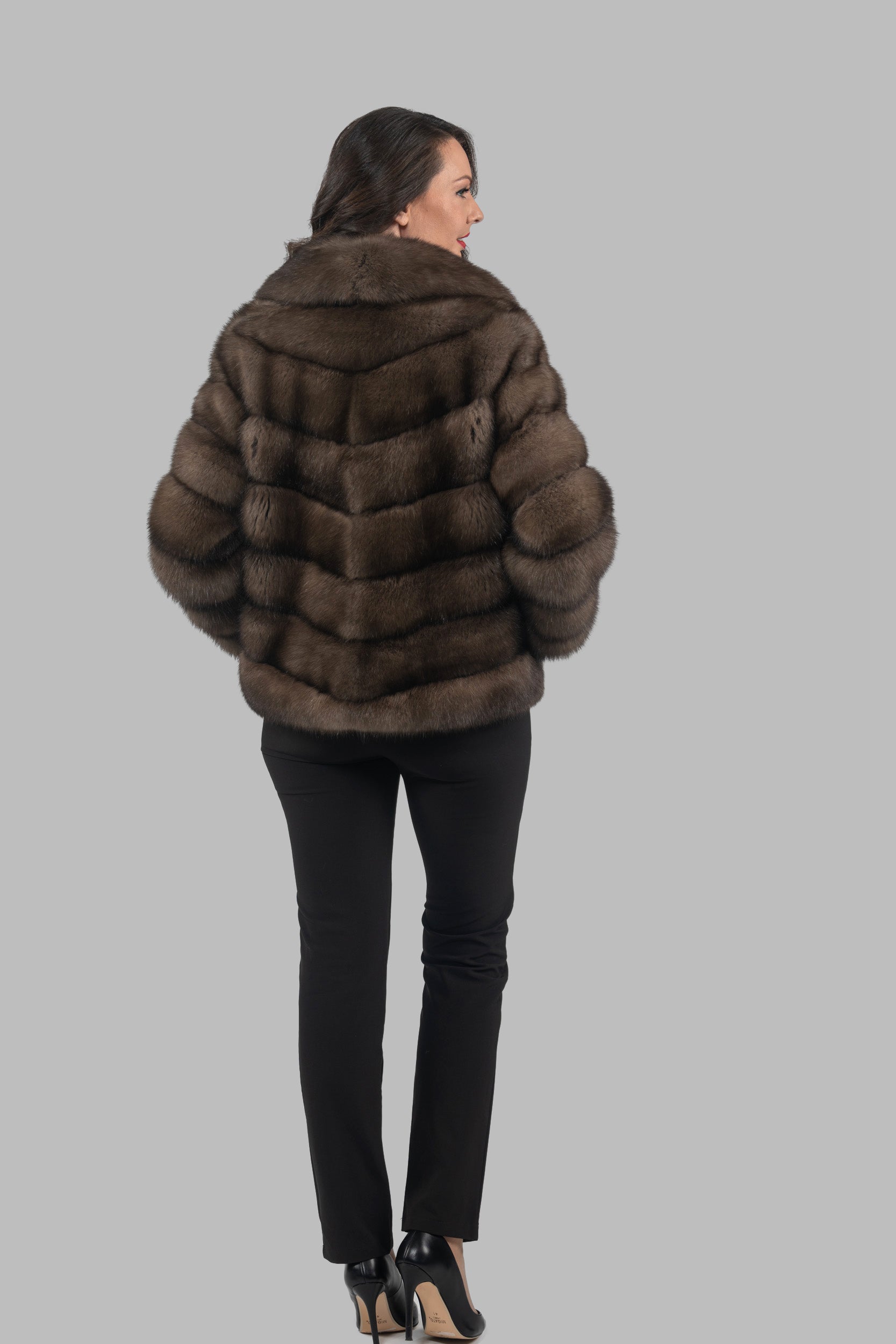 Titanium Russian Sable Jacket with Full Skin Notch Collar V/K13C528C17