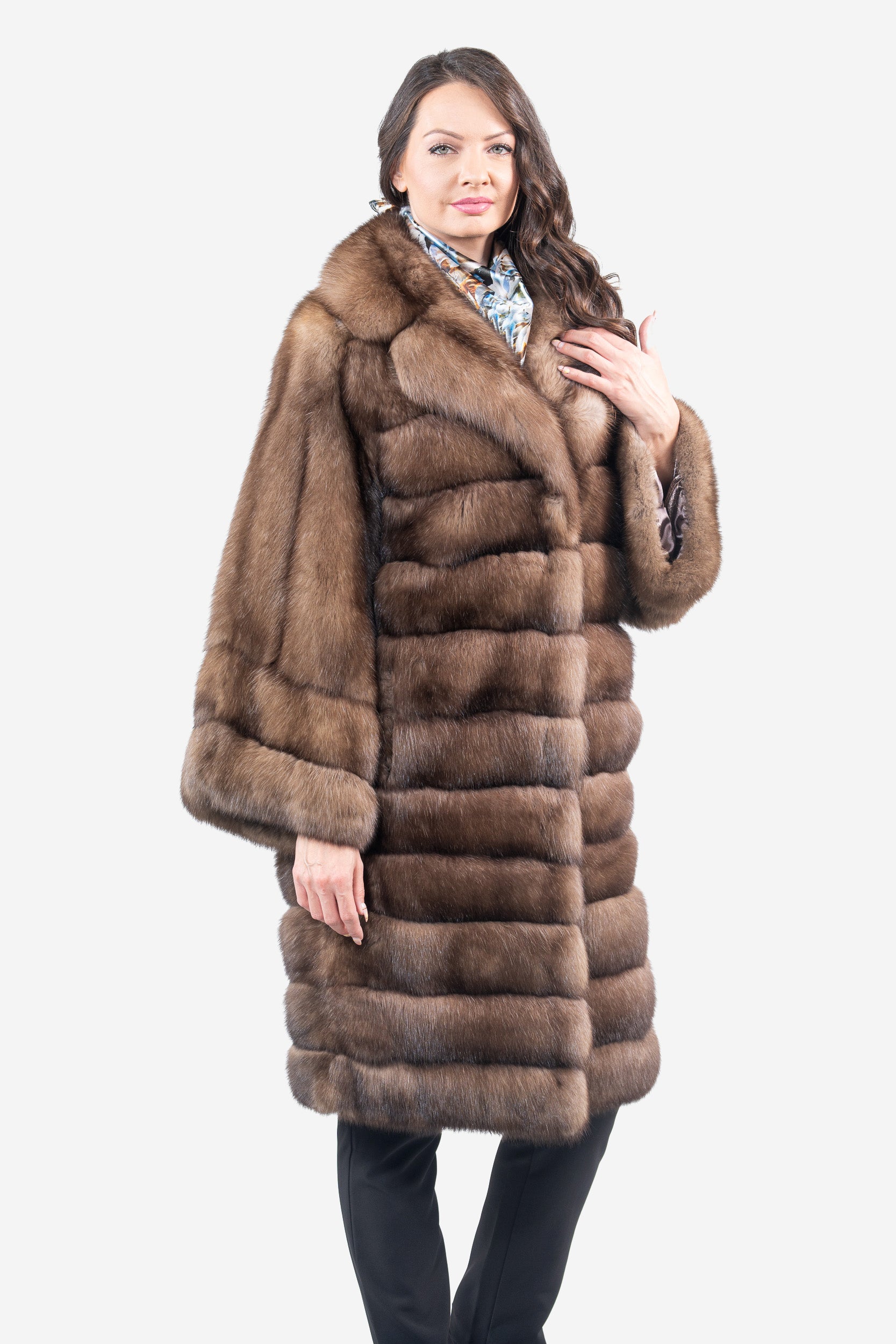 Graphite Russian Sable Coat with Notch Collar and Let Out Sleeves P/K13C530S20V30