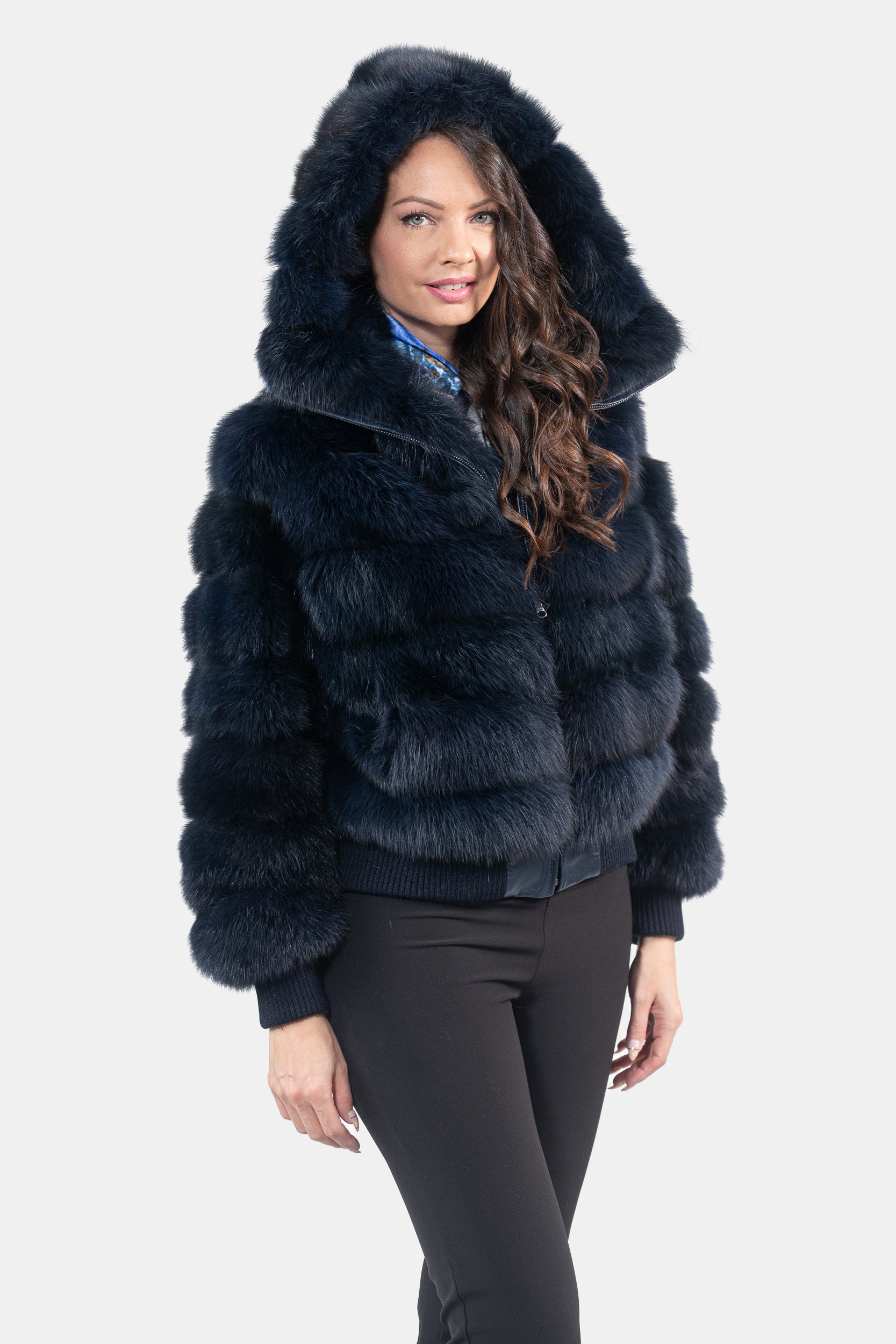 Blue Black Baumarten Bomber Jacket with Hood P/K228H