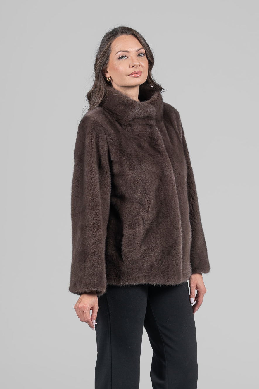 Wood Mink Jacket with Stand Collar L/O13C528
