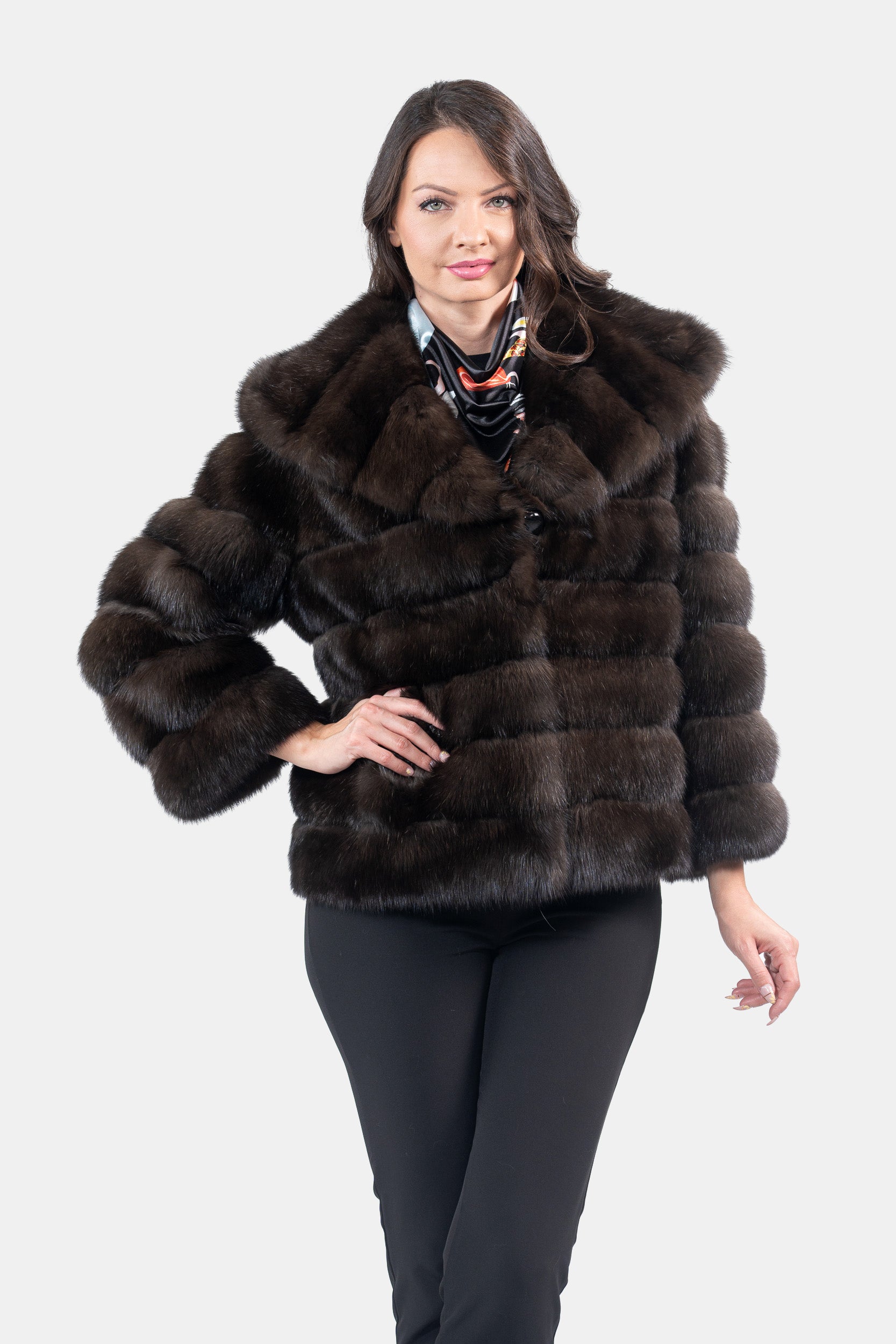 Dark Russian Sable Jacket with Hood P/K13C540