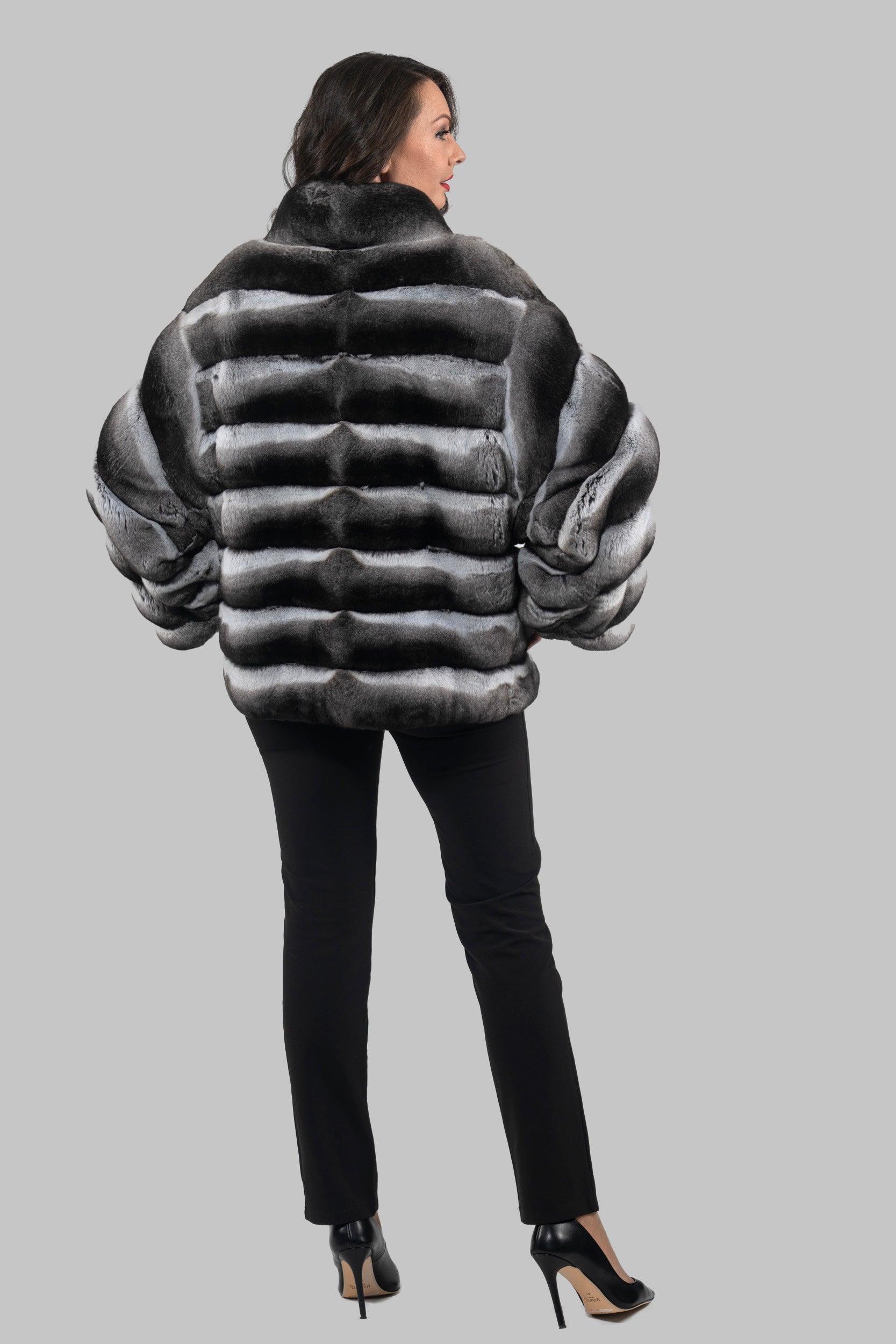 Chinchilla Jacket with Stand Collar and Zipper P/K13C137