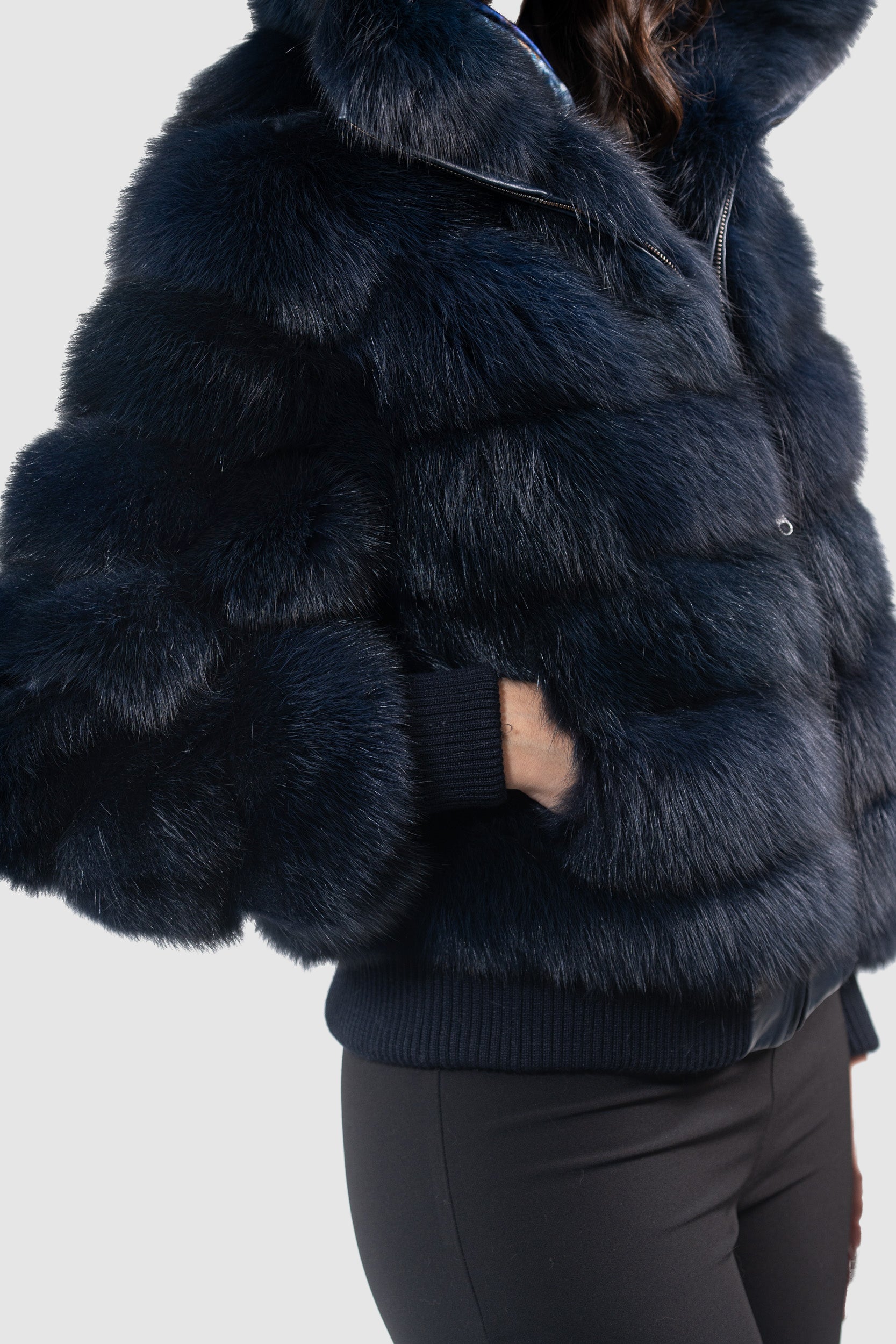 Blue Black Baumarten Bomber Jacket with Hood P/K228H