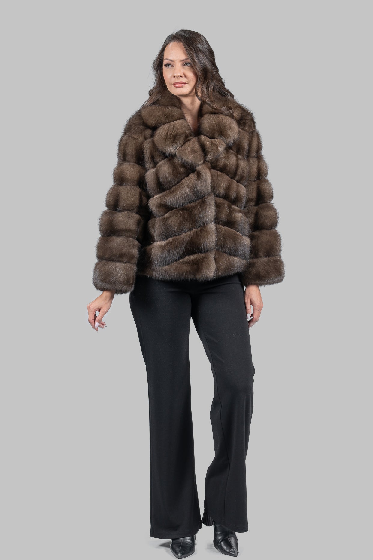 Graphite Russian Sable Jacket with Notch Collar A/K13C528s20