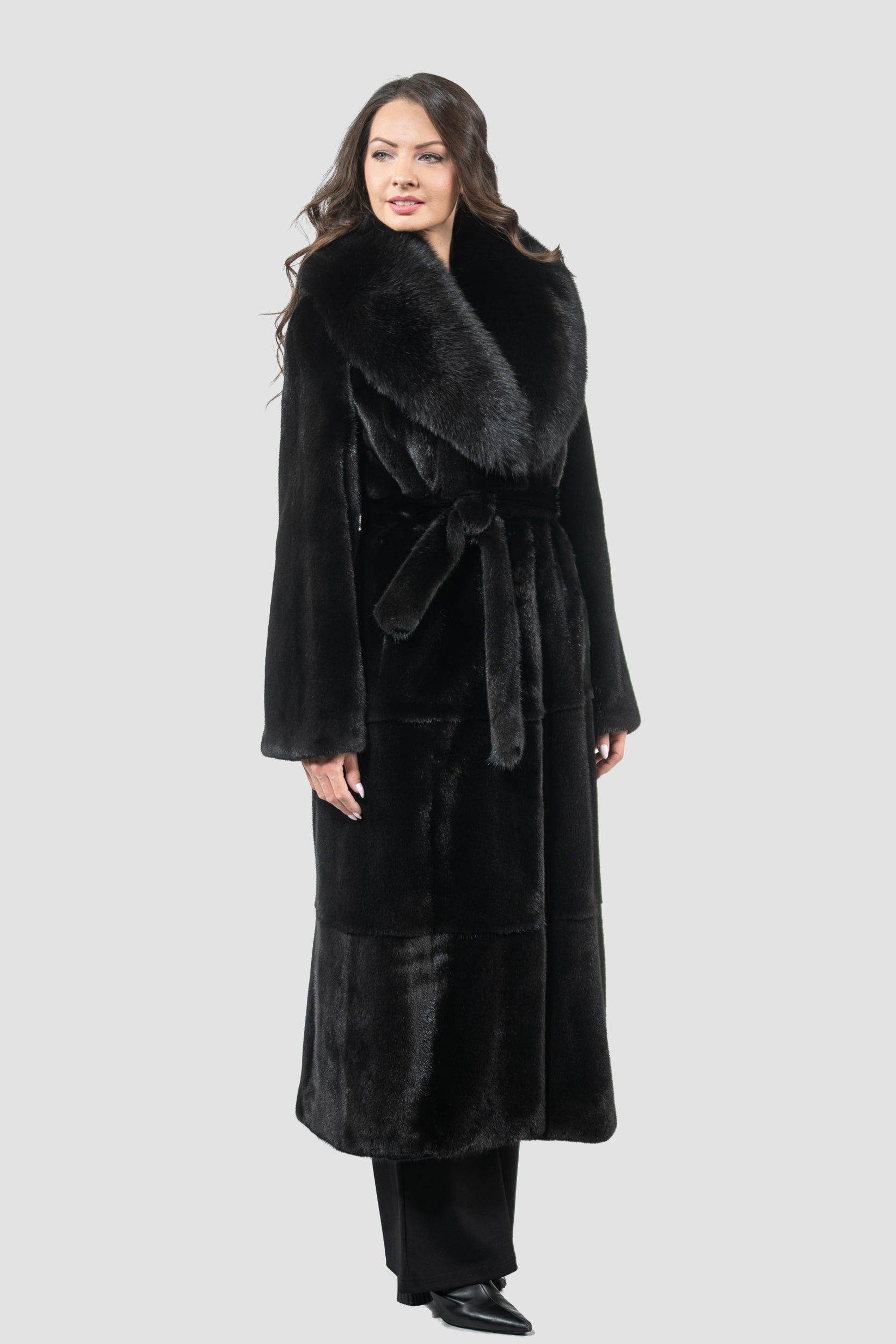 Blackgalama Mink Coat with Fox Shawl Collar S/S13C530gC17