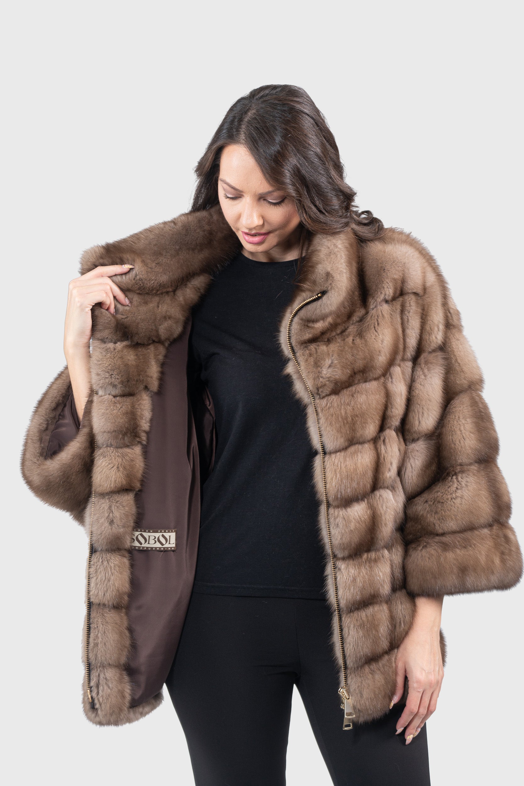 Graphite Russian Sable Jacket with Zipper P/K13C137